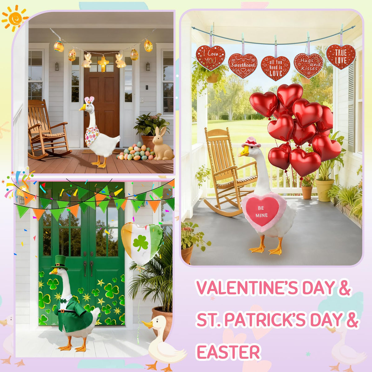 8 Set Holiday Porch Goose Outfits All Seasons Bundle for Valentine St. Patrick Easter Summer 4th of July Fall Halloween Christmas - Lawn Porch Goose Clothing for Patio Yard Decor