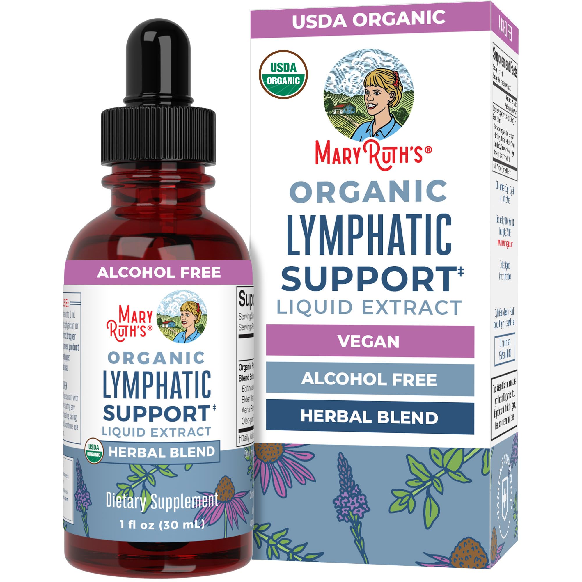 MARYRUTH'S Organic Lymphatic Support Liquid Drops, Herbal Blend, Non-GMO | USDA Organic, Herbal Blend with Echinacea & Elderberry, Blue Vervain, Vegan, Alcohol-Free, Non-GMO