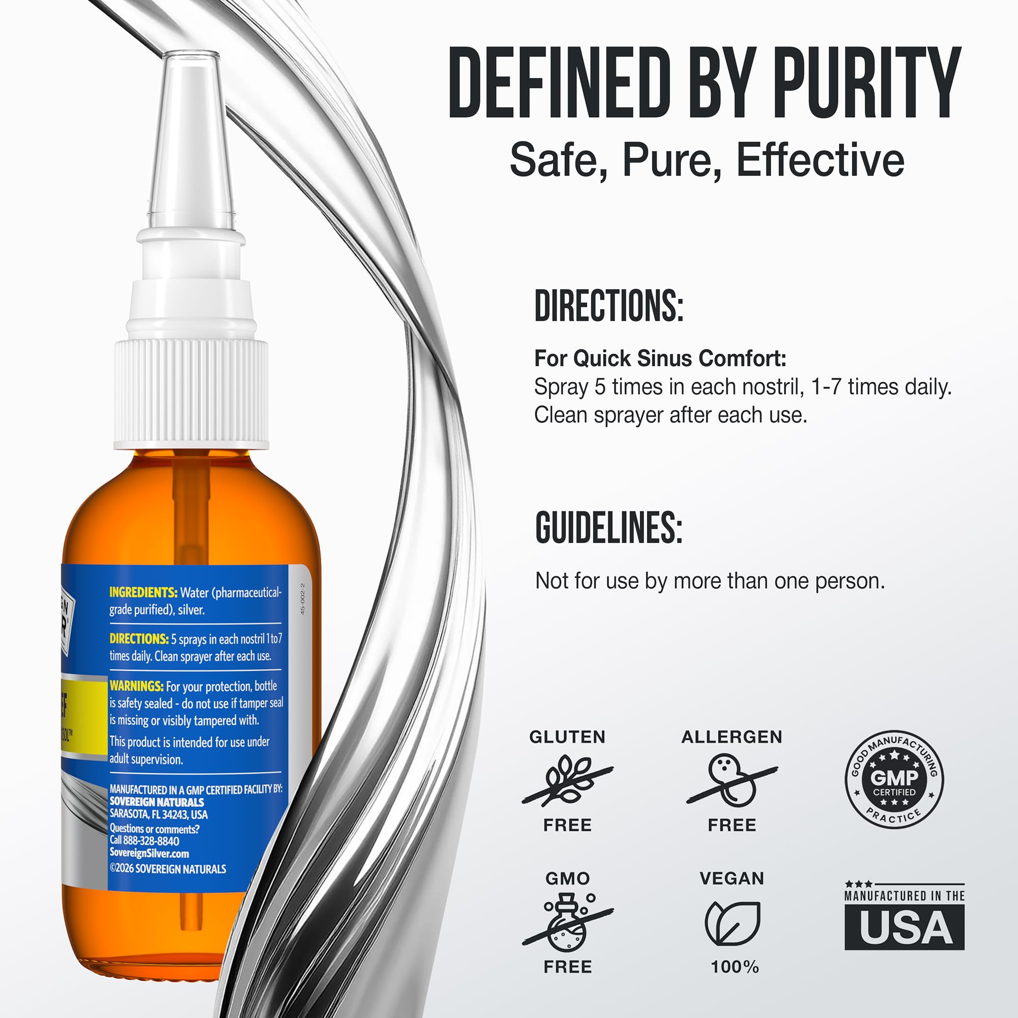 Sovereign Silver Sinus Relief Nasal Spray, 2 fl oz (59 mL) | Bio-Active Silver Hydrosol, Sinus Spray to Cleanse Mucus & Allergens, Drug-Free Nasal Cleanser, Non-Habit Forming, 10 ppm