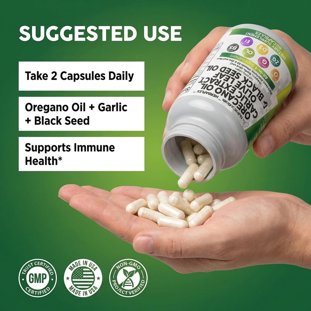 Clean Nutra Oregano Oil with Black Seed Oil Garlic Olive Leaf Extract - Oil of Oregano Capsules Immune Support Carvacrol & Thymoquinone Supplement for Women and Men + Elderberry Vitamin D3 & Zinc