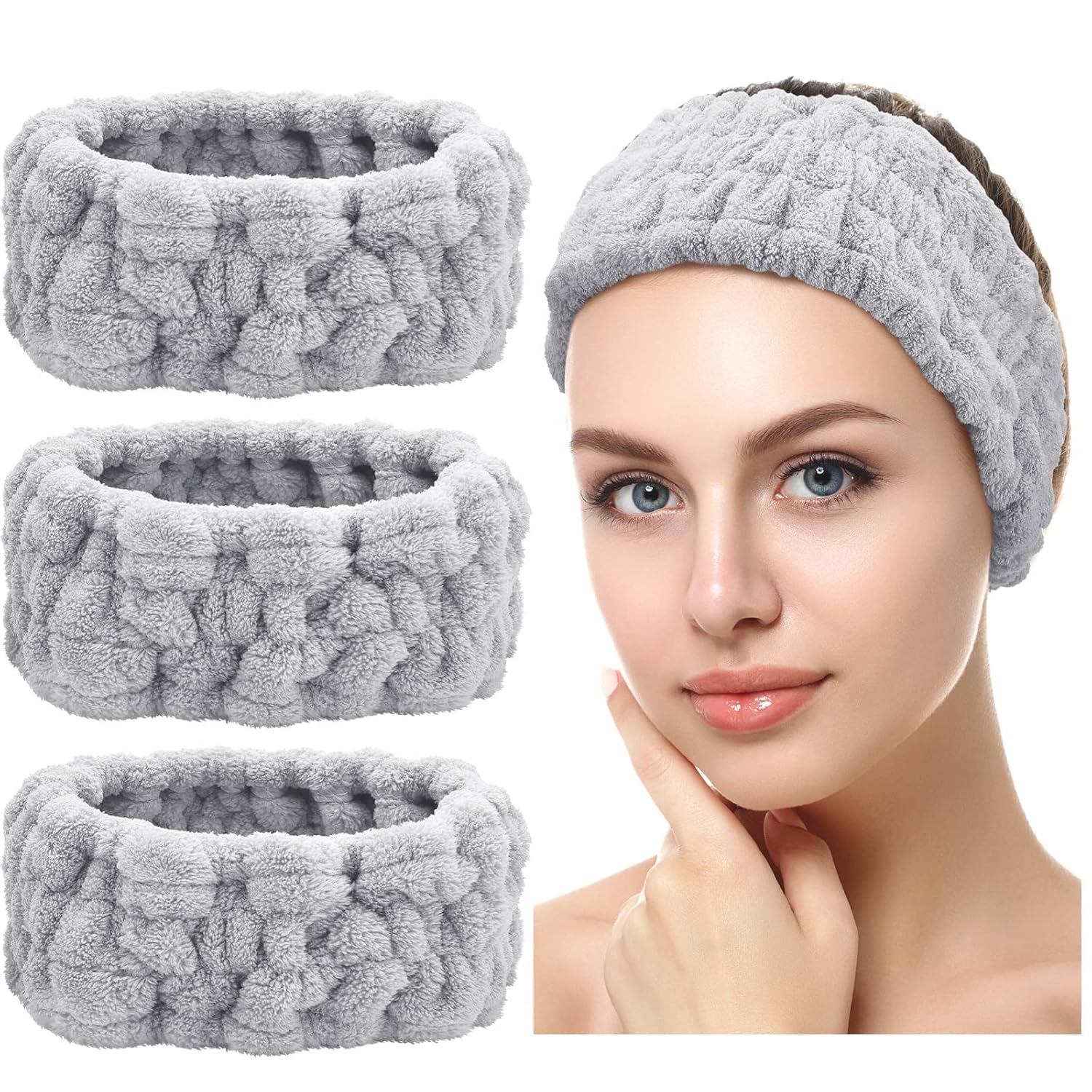 Buy now Chuangdi 3 Pieces Spa Headband for Women Facial Makeup Headband Soft Terry Cloth Hairband for Washing Face Mask Spa Shower Gifts(Dark Pink, Dark Blue, Milky-White) Gray at indiglob india