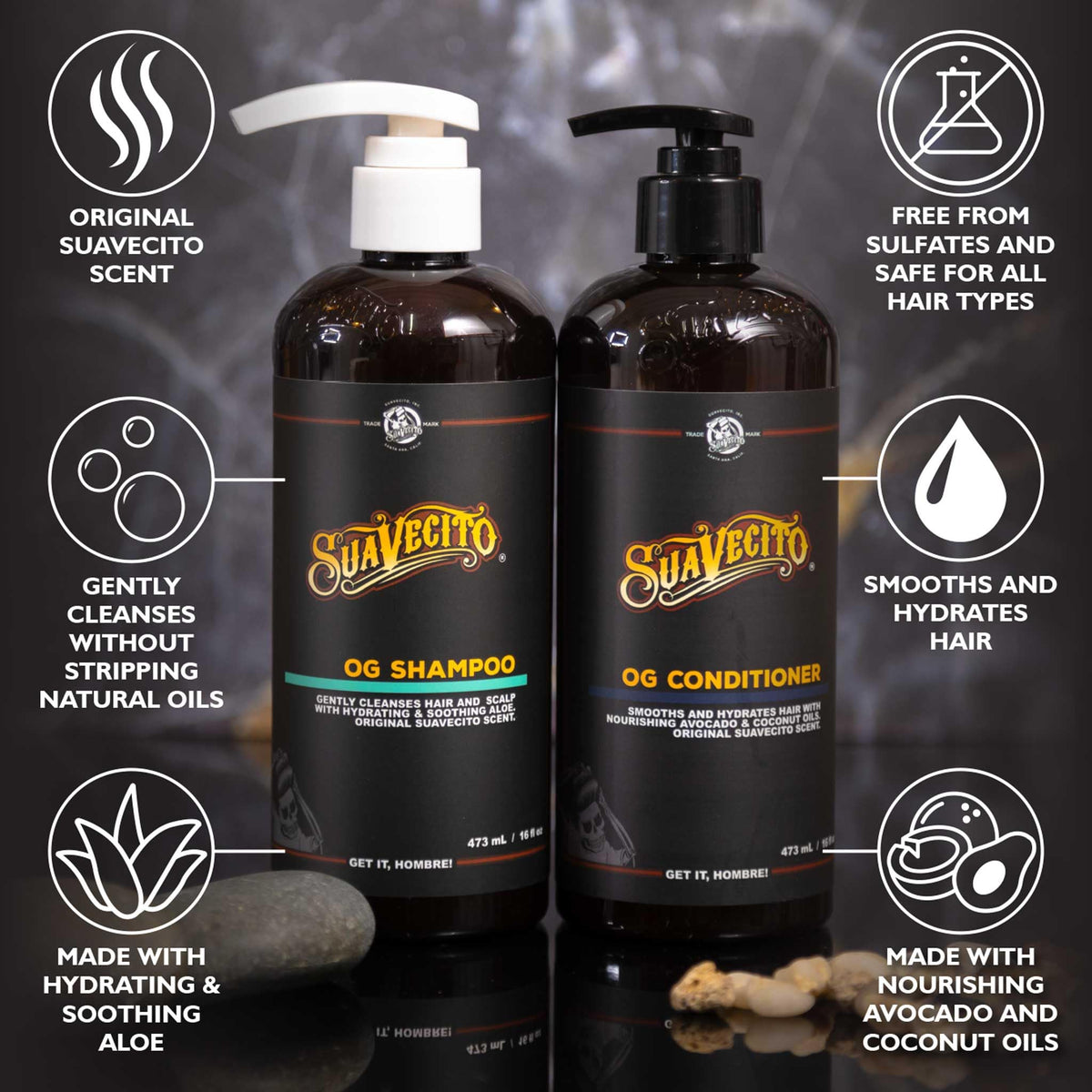 OG Shampoo & Conditioner Set 16 oz Pump Bottle with Provitamin B5, Natural Oils To Fortify & Restore Damaged Hair, Gently Cleanses Conditions Soothes & Hydrates, Sulfate Free Works On All Hair Types