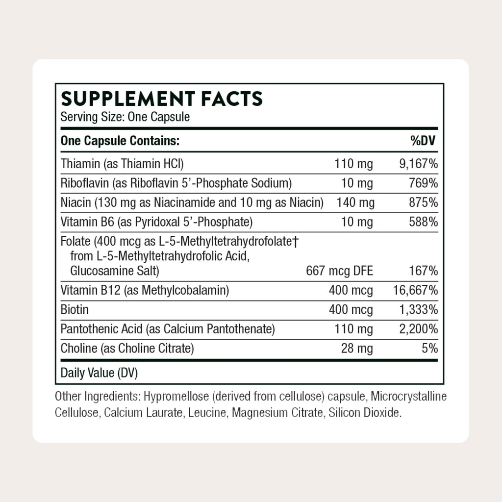 Thorne Basic B Complex, 8 Active B Vitamins & Choline, 60 Capsules
