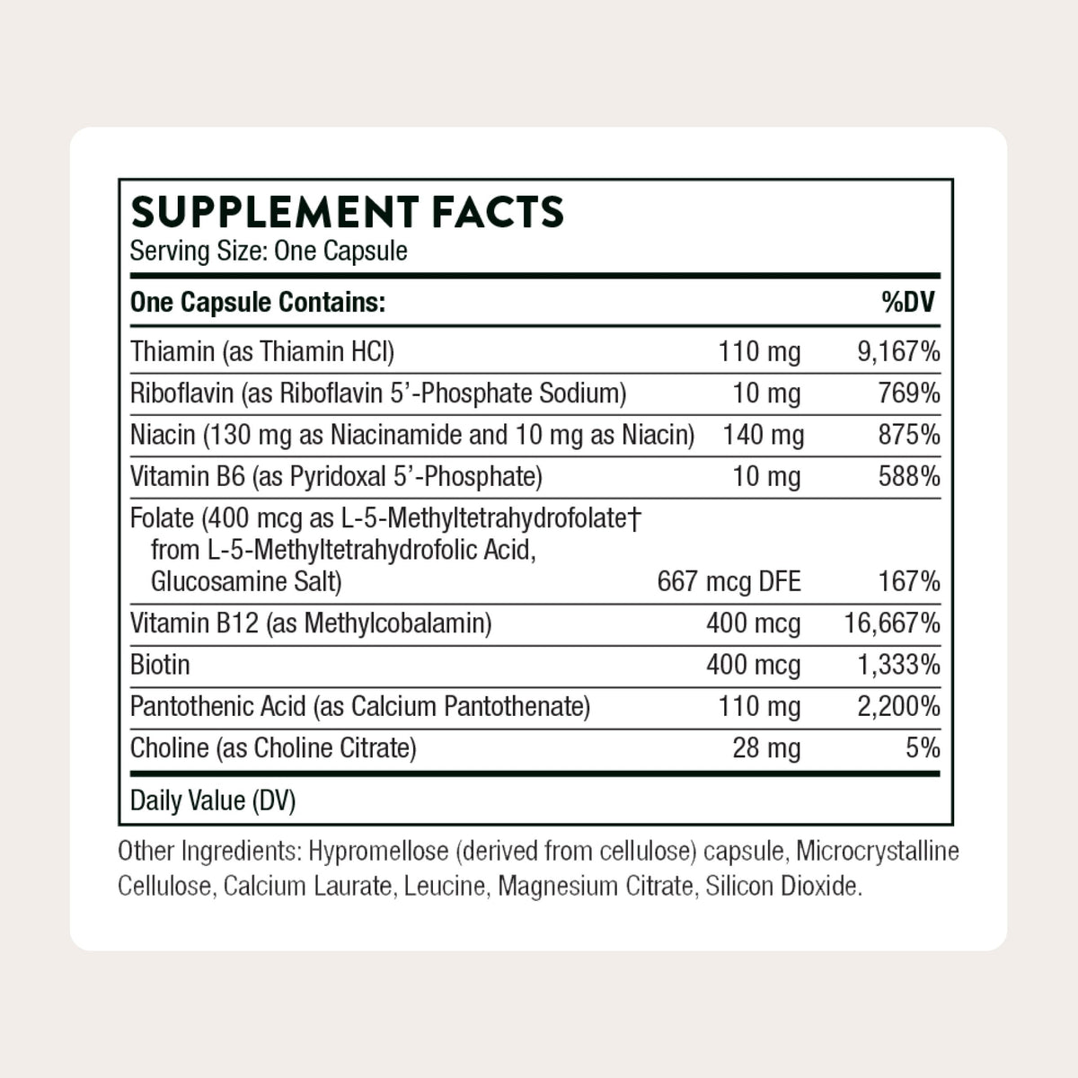 Thorne Basic B Complex, 8 Active B Vitamins & Choline, 60 Capsules