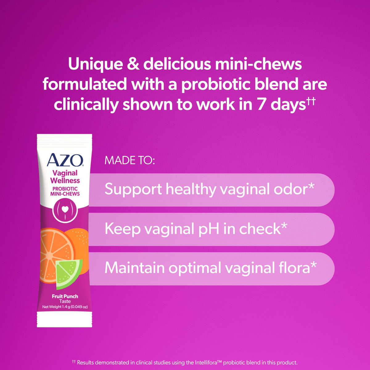 AZO Vaginal Probiotic Mini-Chews for Women, Fruit Punch Flavor, 14 Count