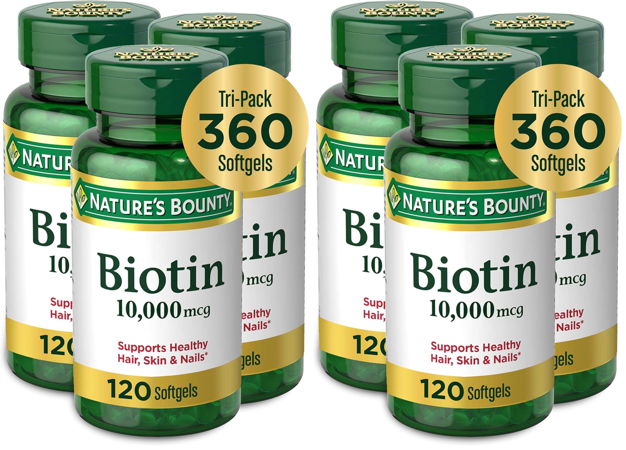 Buy now Nature's Bounty Biotin Hair Skin and Nails Vitamins, Supports Healthy Hair, Skin and Nails, 10,000 mcg, 120 Softgels (Pack of 1) 120 Count (Pack of 6) at indiglob india