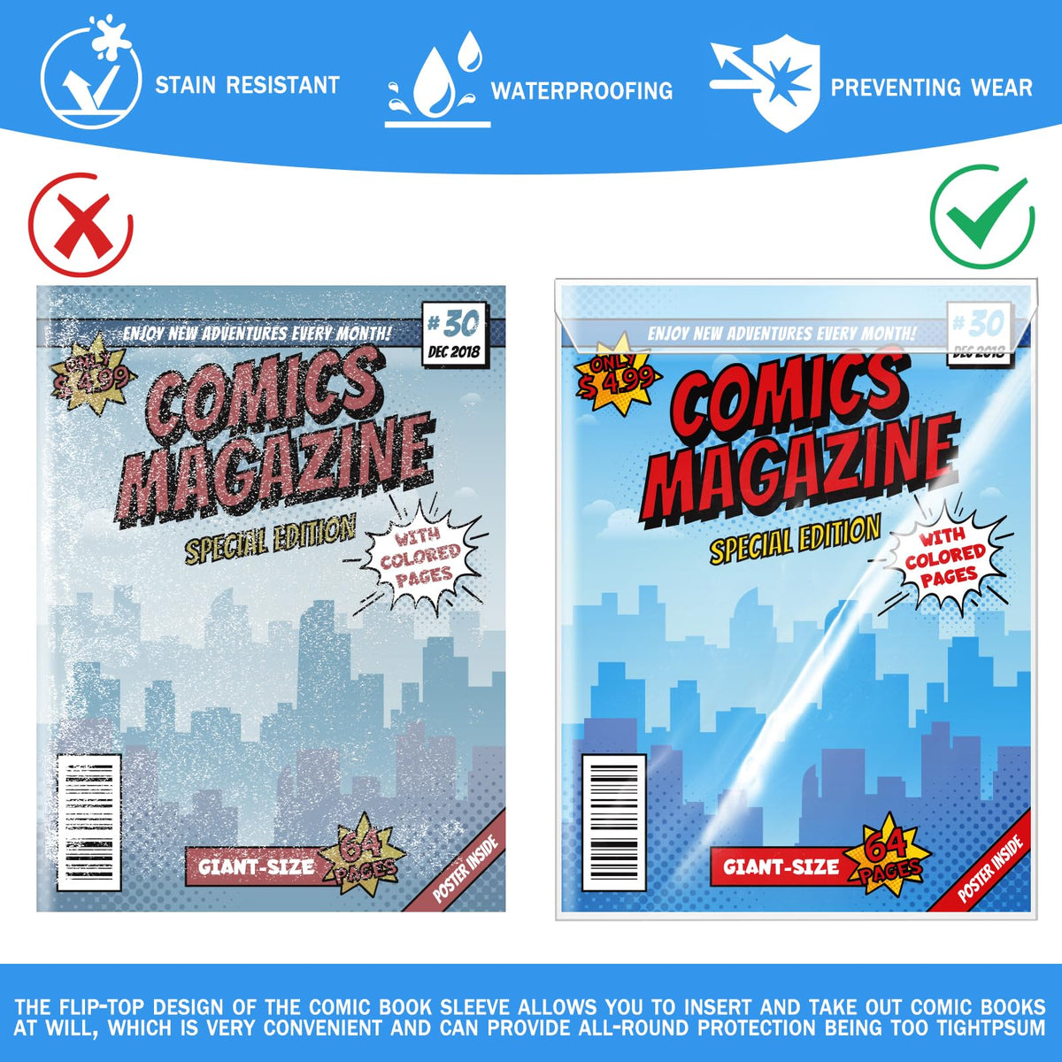 VOKOY 25 Sets Current Size Comic Book Bags and Boards, Reusable Transparent Comic Book Sleeves with Double-Sided White Cardboard Regular Comics Magazine Storage for Collector Small Business