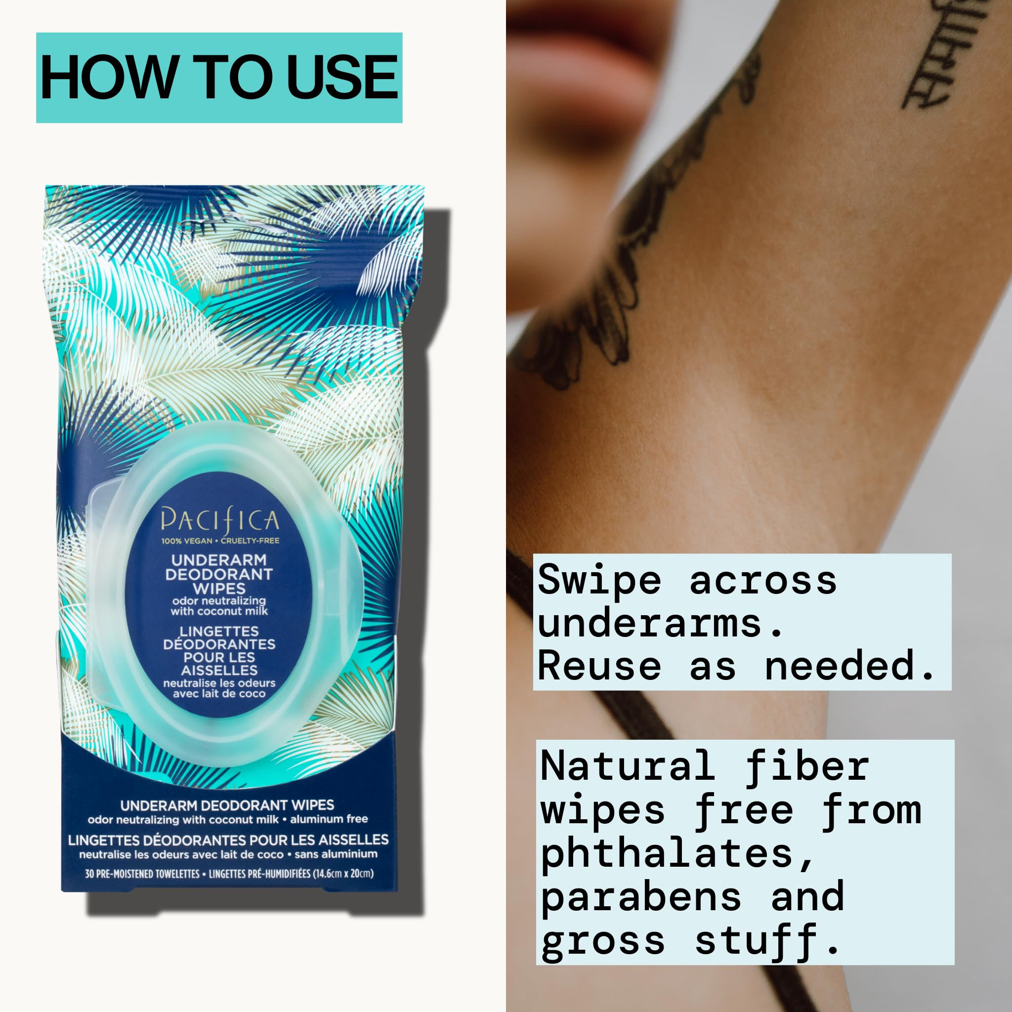 Pacifica Beauty Coconut Milk & Essential Oils Underarm Deodorant Wipes, Helps Remove Odor, Aluminum-Free, Vegan & Cruelty-Free, 30 Wipes (4-Pack)