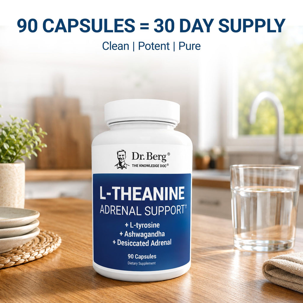 Dr. Berg 600 mg L-Theanine Adrenal Support - 90 Capsules with Ashwagandha & L-Tyrosine, Zinc & Manganese - Advanced 9-in-1 Adaptogen & Mineral Formula - No Fillers*