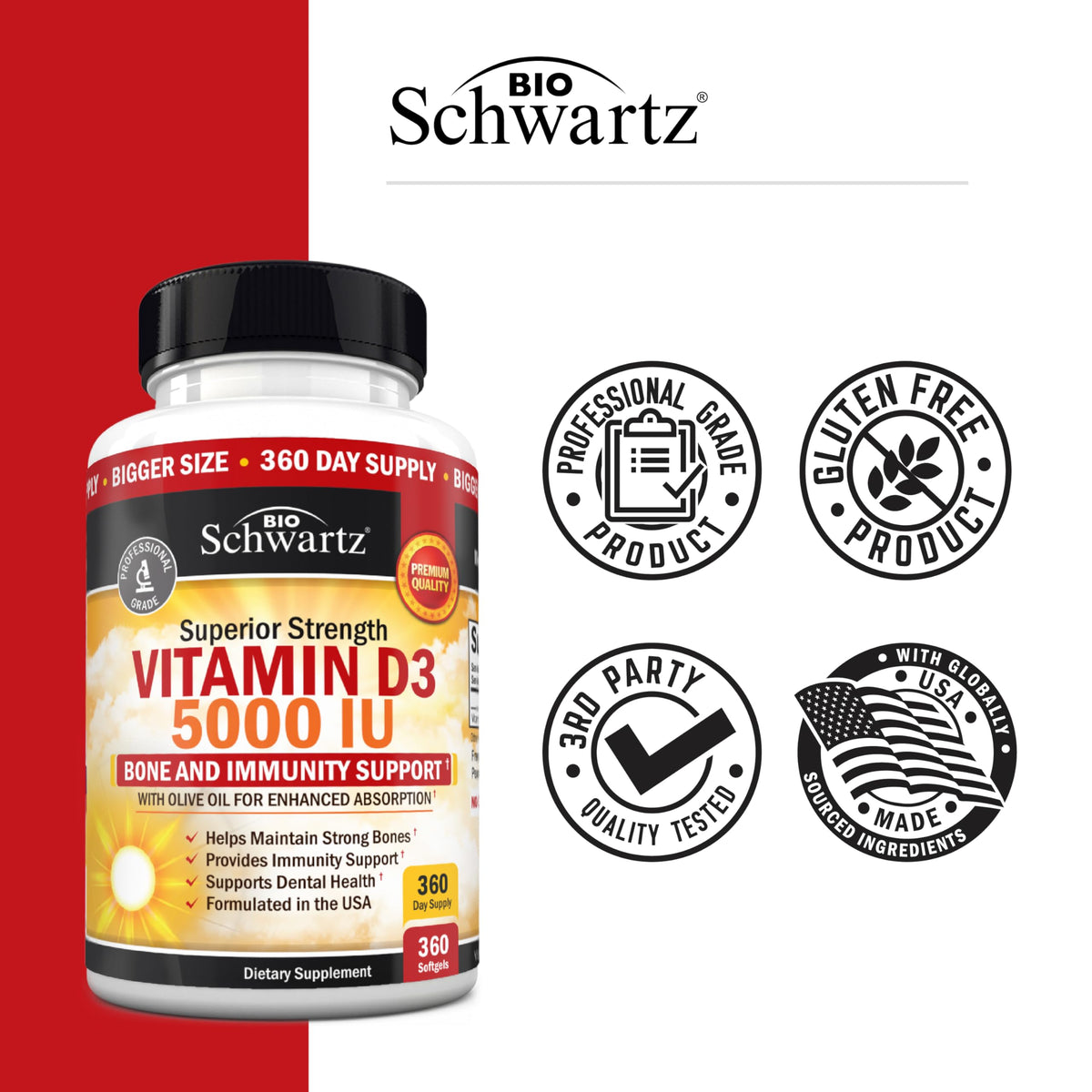Vitamin D3 5000 IU (125 mcg) Supplement, 360 Softgels