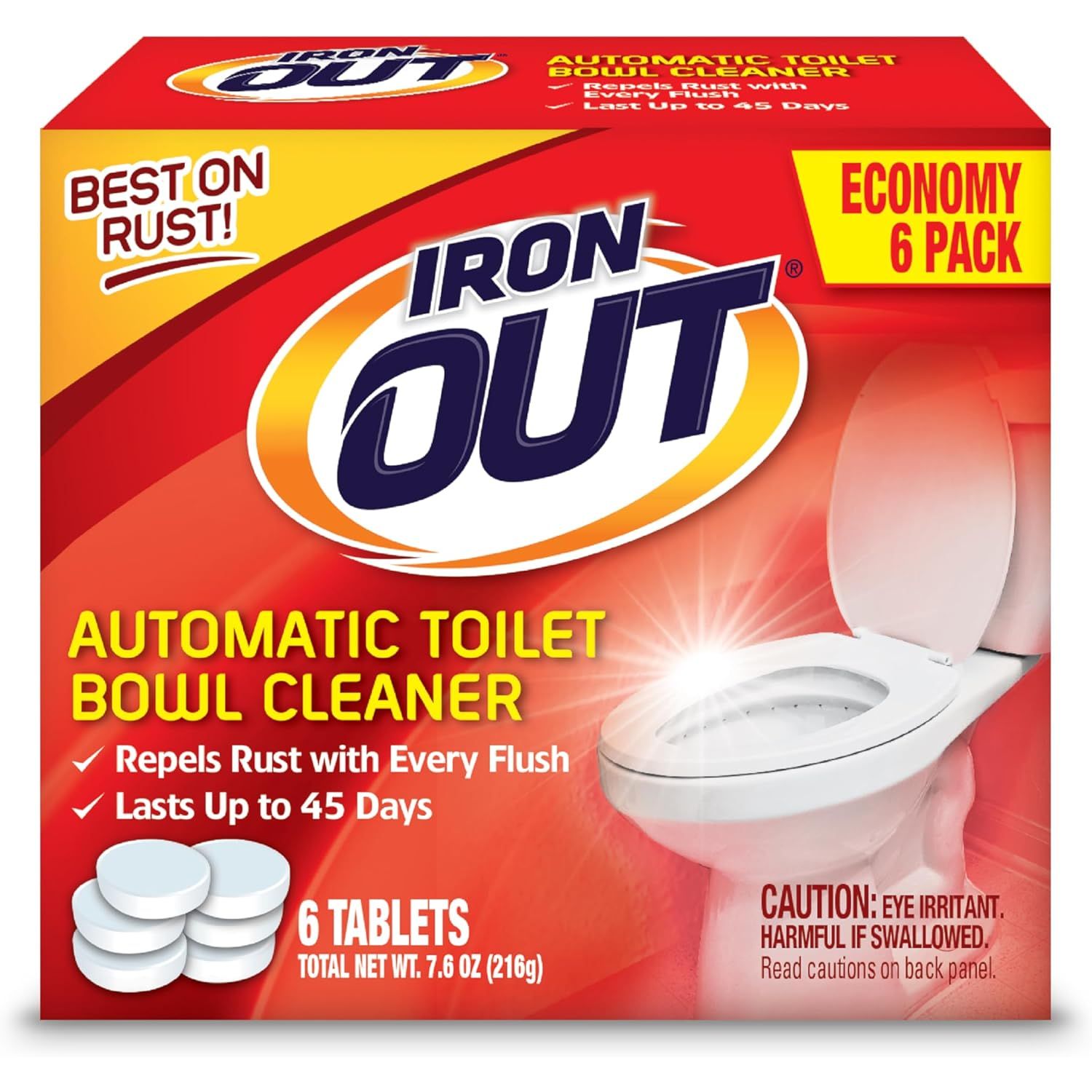 Buy now Iron OUT Automatic Toilet Bowl Cleaner Tablets, Helps Remove and Prevent Rust Stains with Every Flush, Lasts up to 45 Days, Made in the USA, 6 Tablets at indiglob india