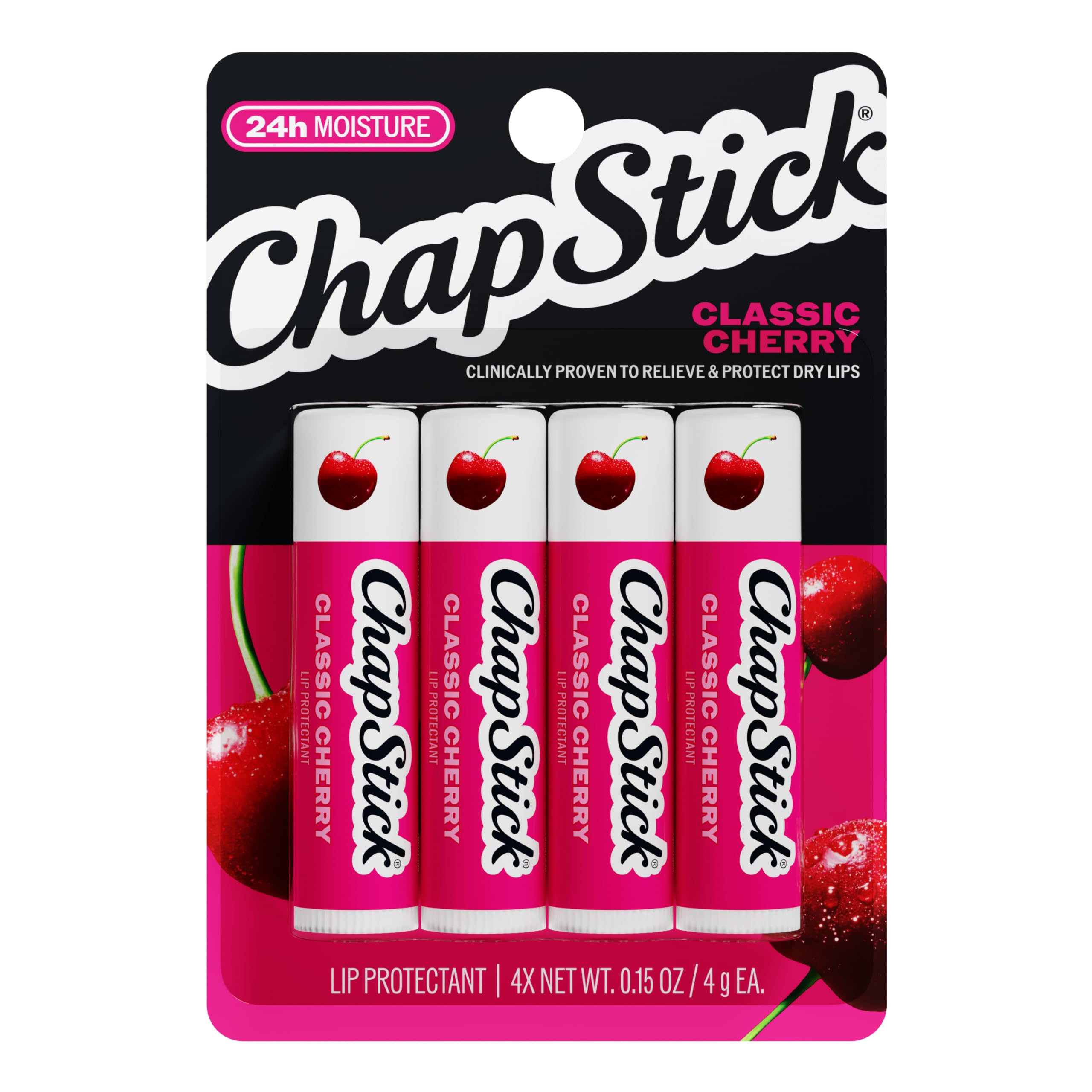 ChapStick Classic Cherry, Lip Protectant, 4-Count Pack, 0.45 oz Each