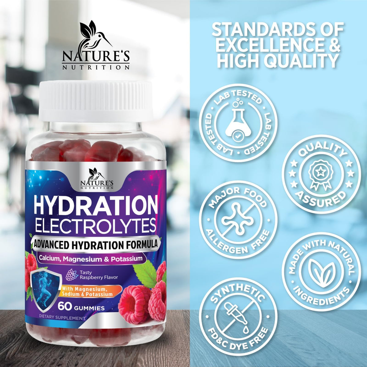 Hydration Electrolyte Gummies - Daily Liquid Replenisher Gummy - Electrolyte Multiplier with Minerals, Potassium & Real Salt, Vegan, Non-GMO, Tasty Raspberry Flavor Hydration Electrolytes - 60 Gummies