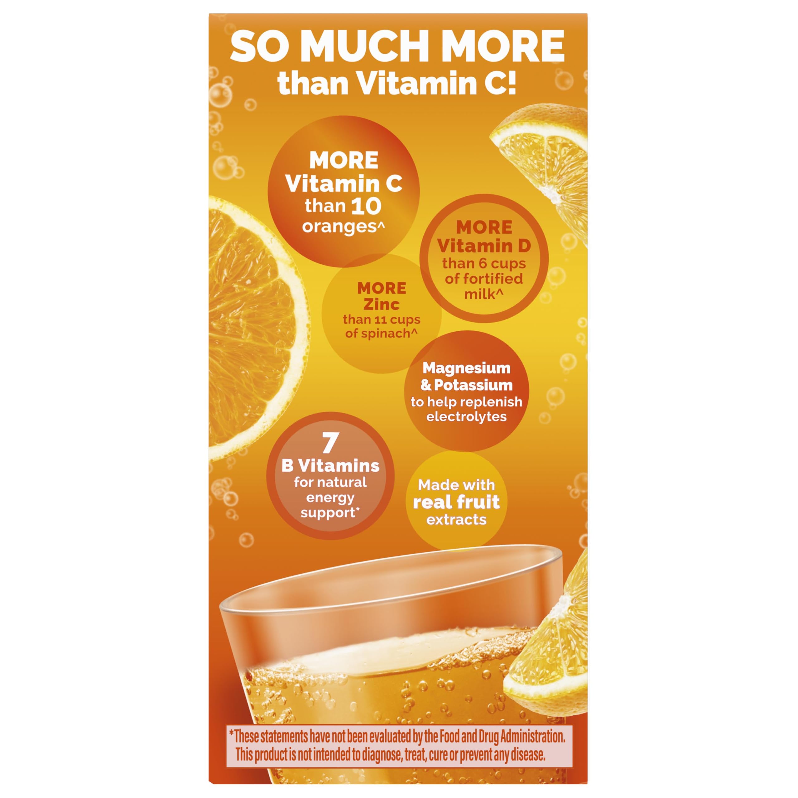 Emergen-C 1000mg Vitamin C Immune Support Powder, Super Orange, 10 ct | B Vitamins for Energy, Zinc and Manganese, Electrolytes, Natural Flavor, Caffeine Free, Portable