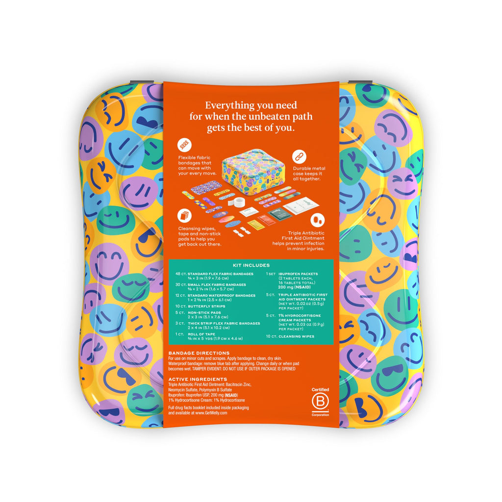 Welly First Aid Kit | FSA Eligible | Adhesive Flexible Fabric and Waterproof Bandages, Tape and Non-Stick Pads, Butterfly Strips, Triple Antibiotic and Hydrocortisone Ointments, Ibuprofen - 130 Count