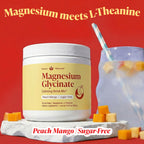 Magnesium Glycinate Powder + L Theanine, 60 Servings, 300mg, Peach Mango | Support Restful Sleep & Relaxation, Sugar-Free High Absorption Magnesium Powder, Calming Drink Mix, Chelated Magnesium Powder