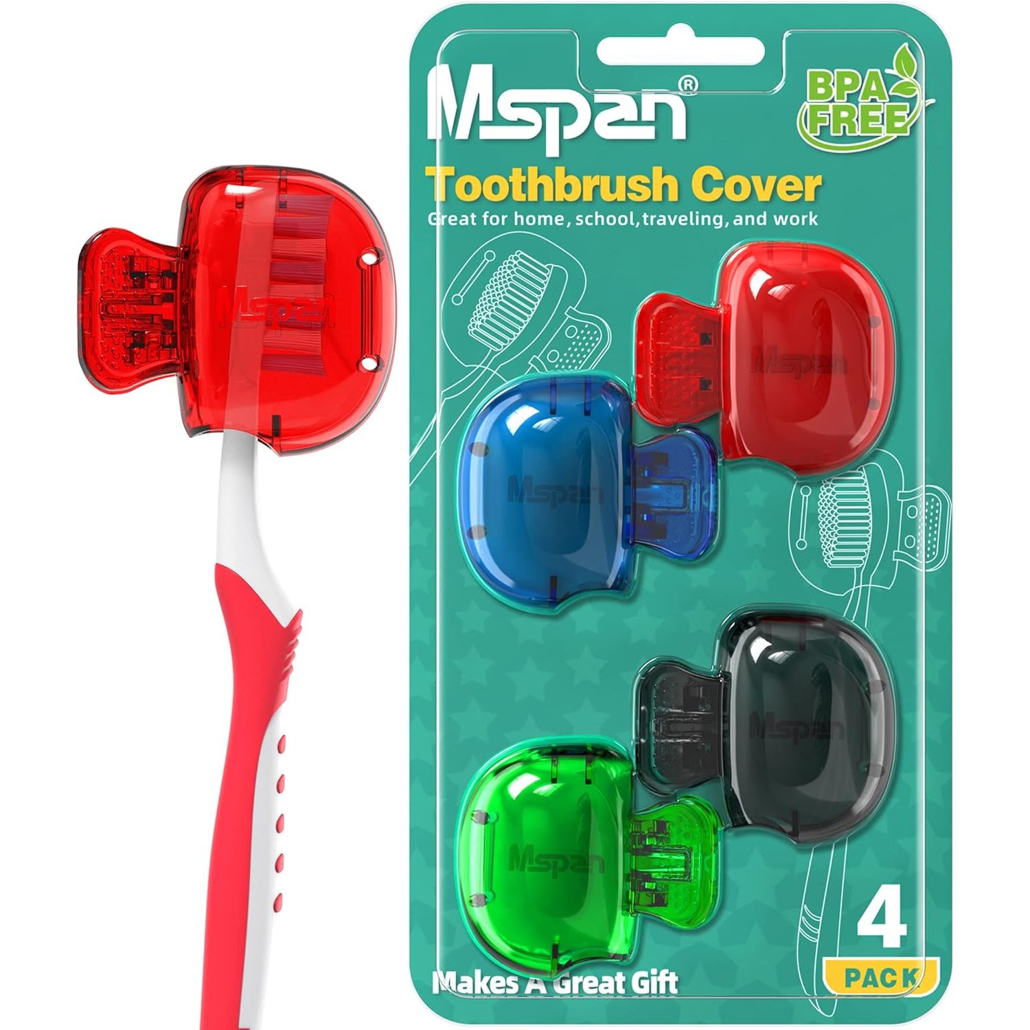 Buy now Mspan Electric Toothbrush Head Cover: Sonic Toothbrush Cap Travel Protector Plastic Brush Pod Protection Clip Case Value Pack Blue, Red, Green, Black at indiglob india