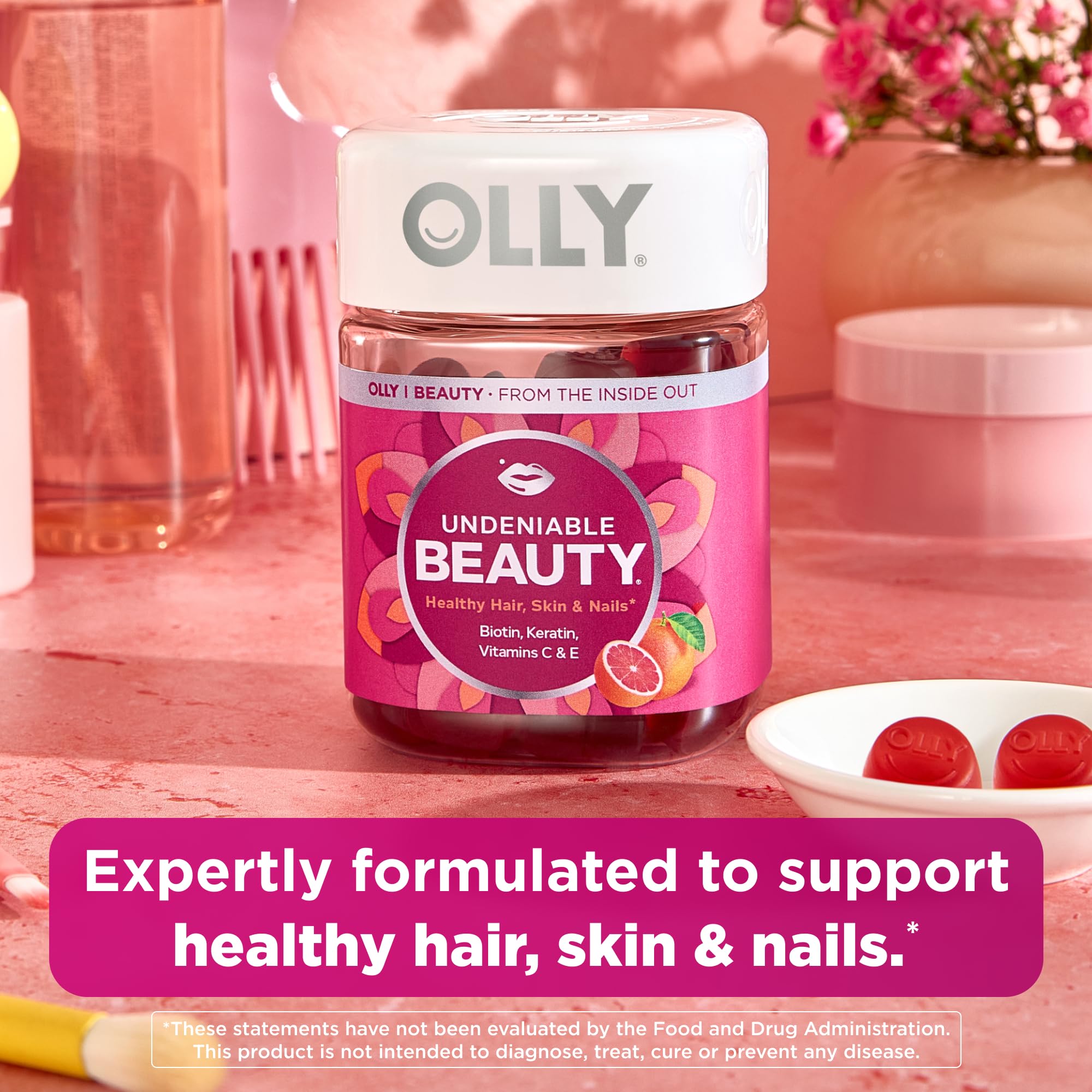 OLLY Hair Skin and Nails Gummies, Undeniable Beauty, Biotin - 60 Count