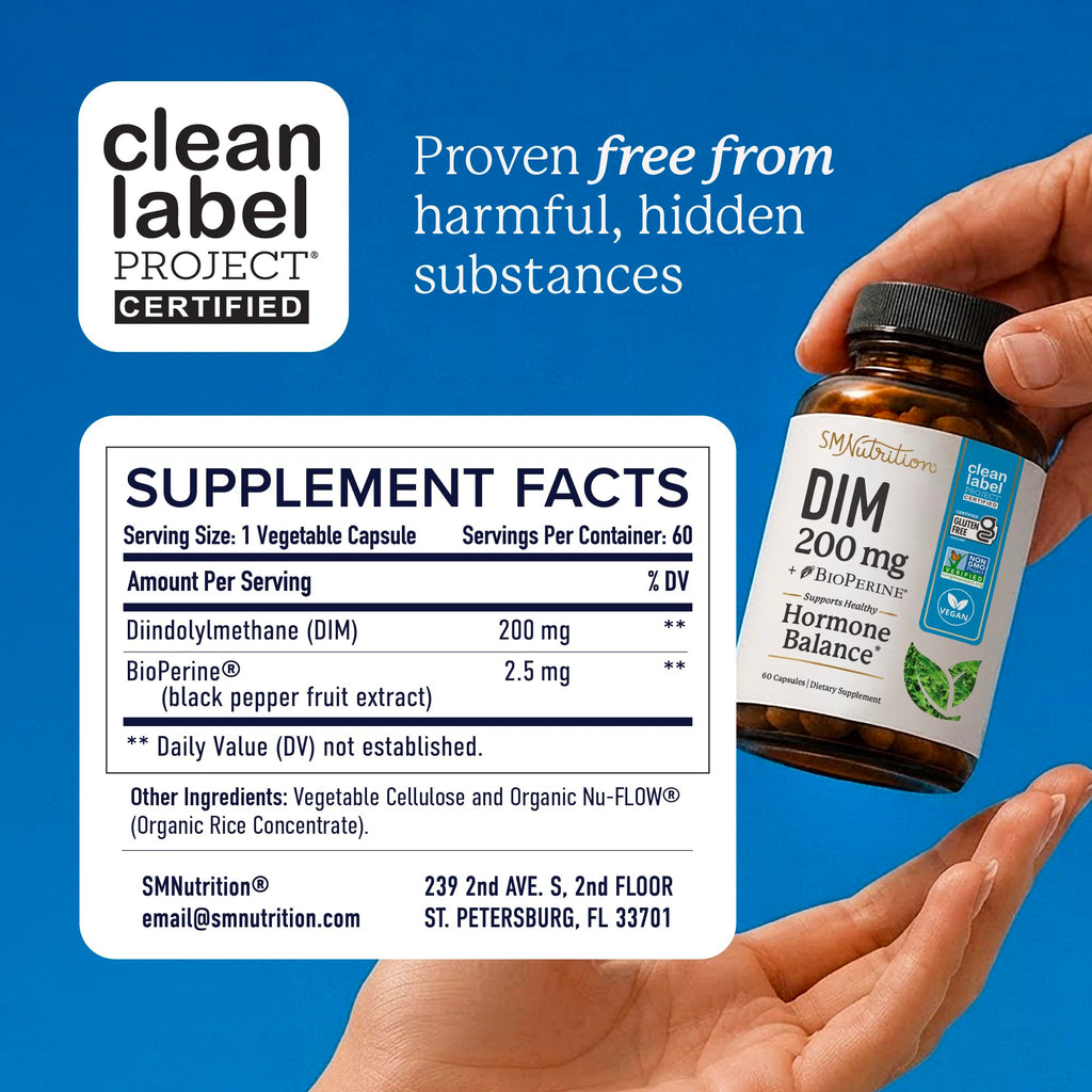 DIM Supplement 200 mg, Estrogen Balance for Women & Men, Doctor-Formulated | Hormonal Acne Menopause Hormone Balance & Antioxidant Support, Clean Label Project Certified Diindolylmethane, 60 Capsules