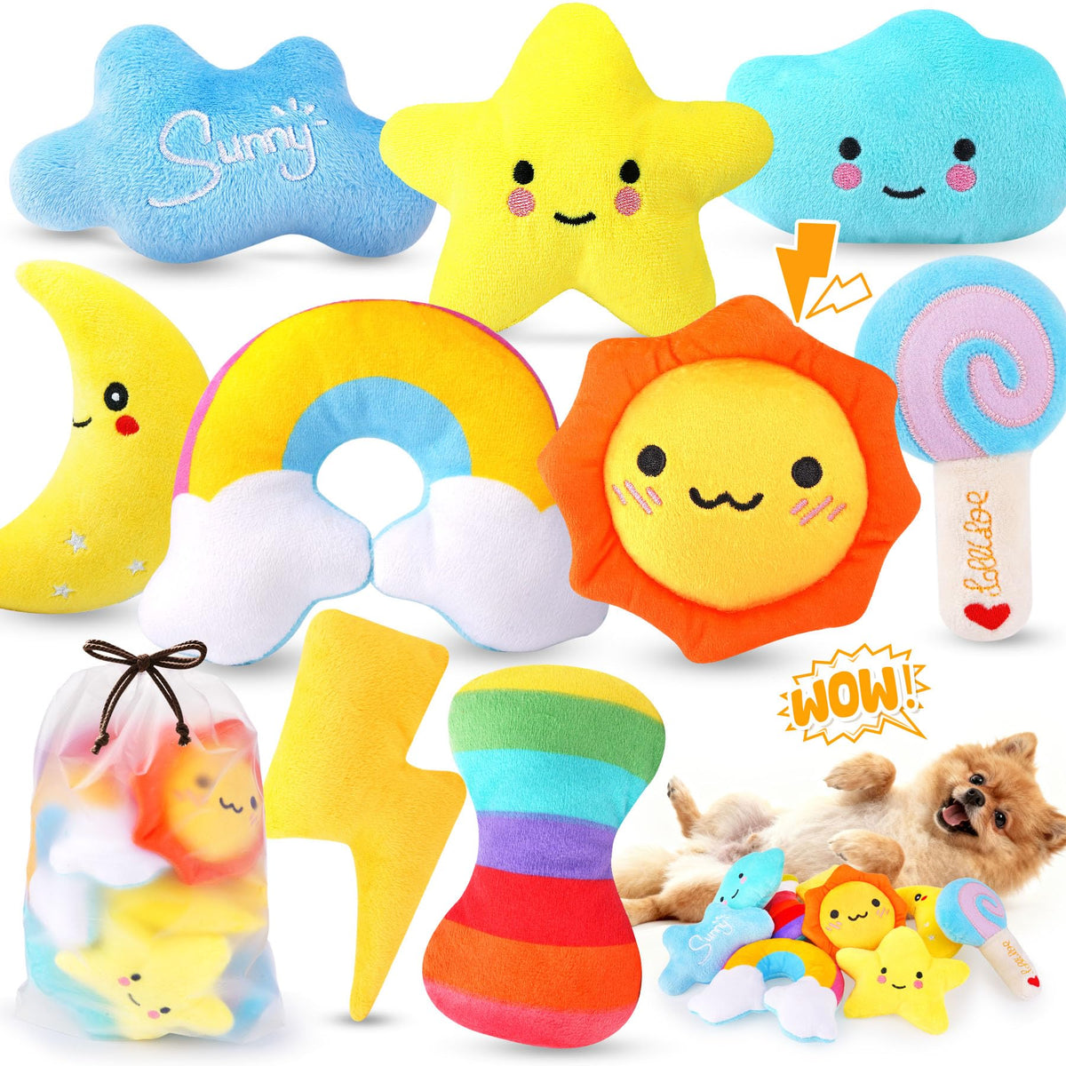 KIPRITII 9-Pack Squeaky Dog Toys for Small Dogs & Puppies with Storage Bag