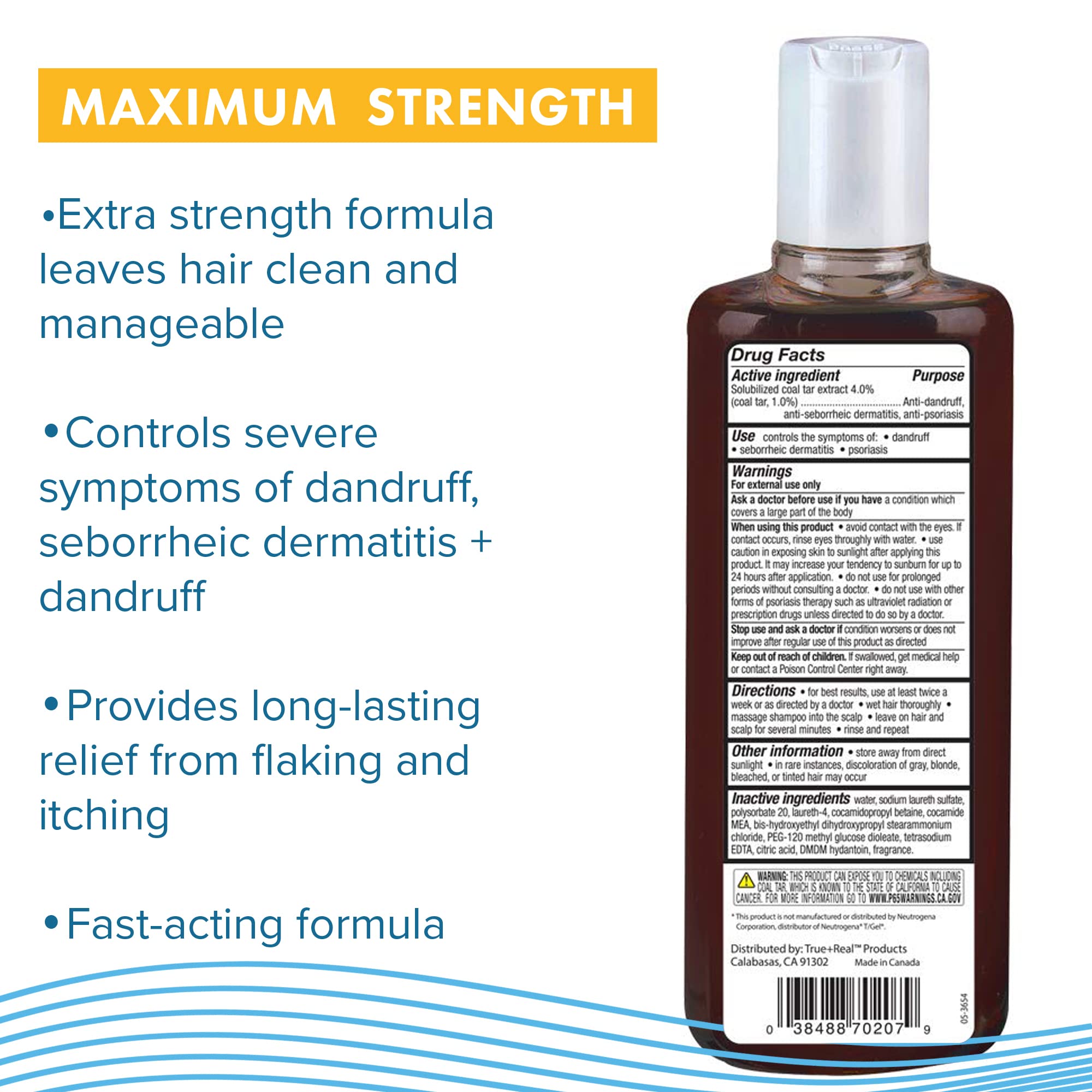 True+Real Therapeutic T+plus Tar Gel Dandruff Shampoo Coal Tar 1.0% Maximum Strength, 6 Ounce