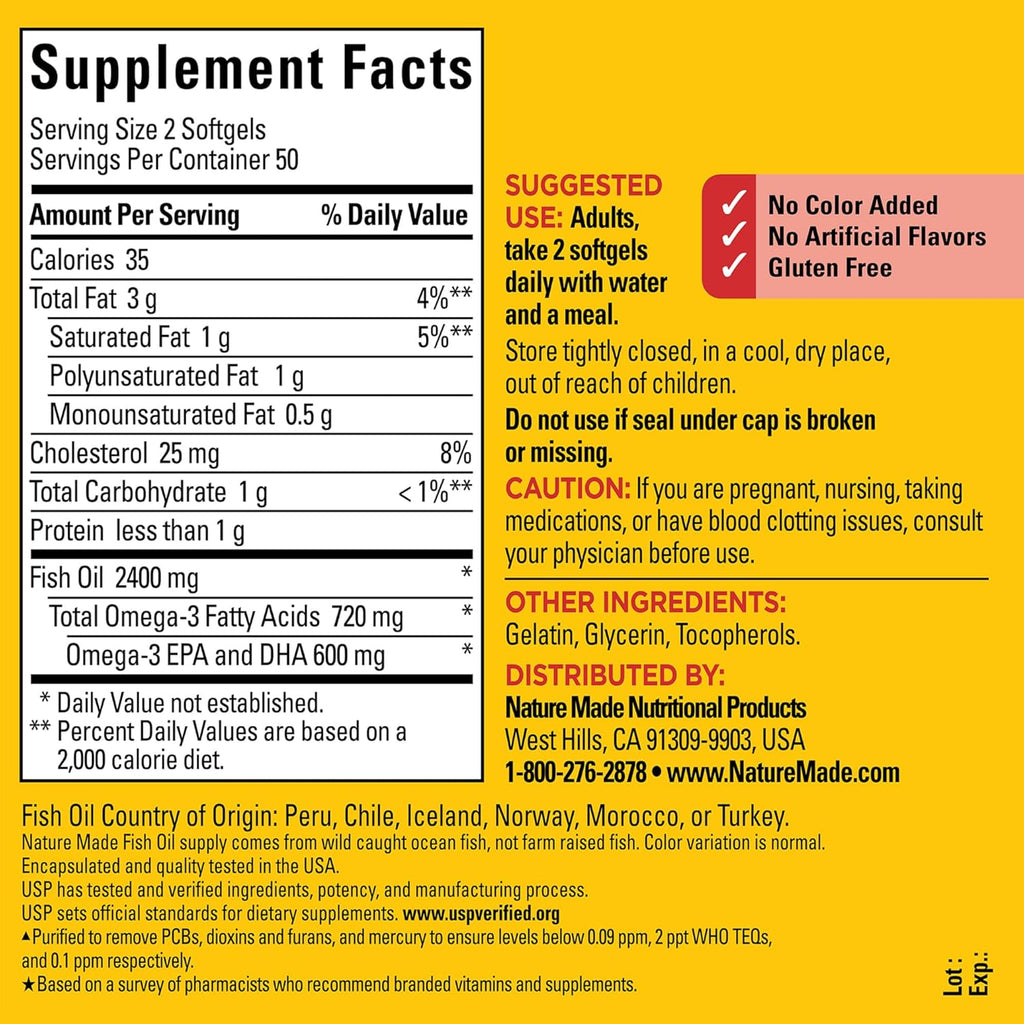 Buy now Nature Made Fish Oil Omega 3 Supplements, 1200mg Softgels, Omega 3 Fish Oil for Healthy Heart Support, 100 Softgels, 50 Day Supply at indiglob india