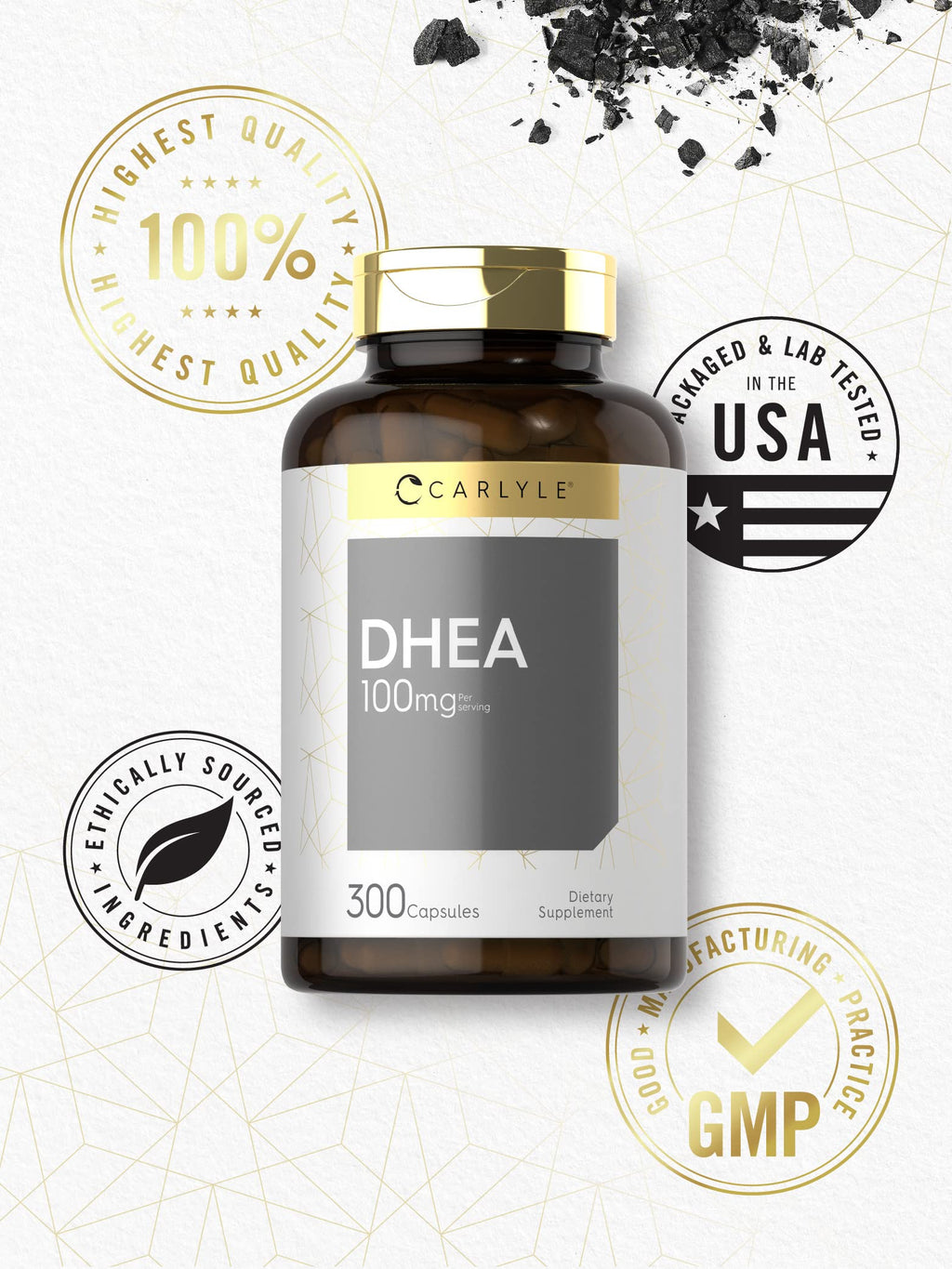 Carlyle DHEA 100mg Supplement | 300 Capsules | for Women and Men