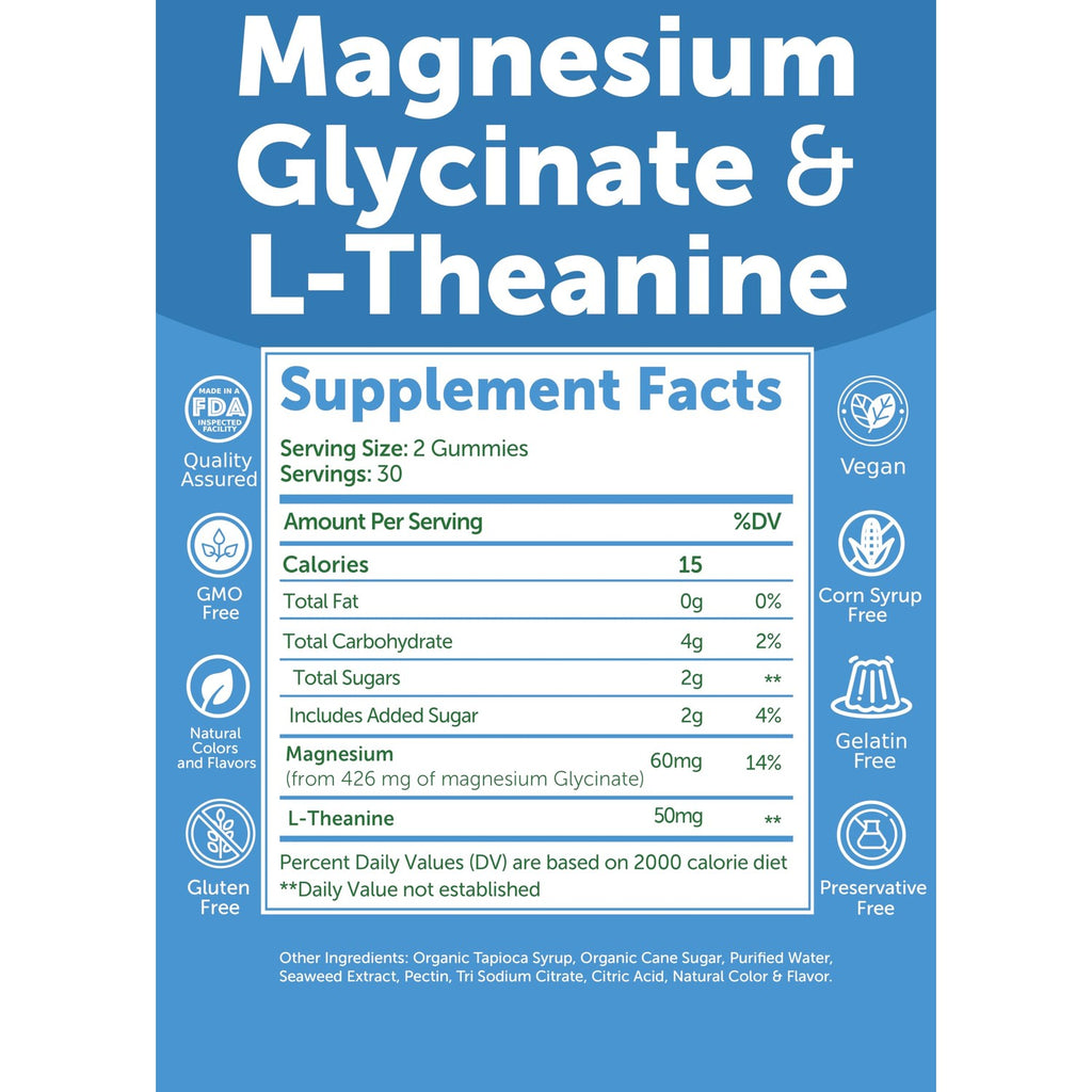 Lunakai USA Made Magnesium Glycinate Gummies 426mg with L-Theanine – Calm, Sleep, Stress Relief for Adults & Kids, Non-GMO, Vegan, 60ct