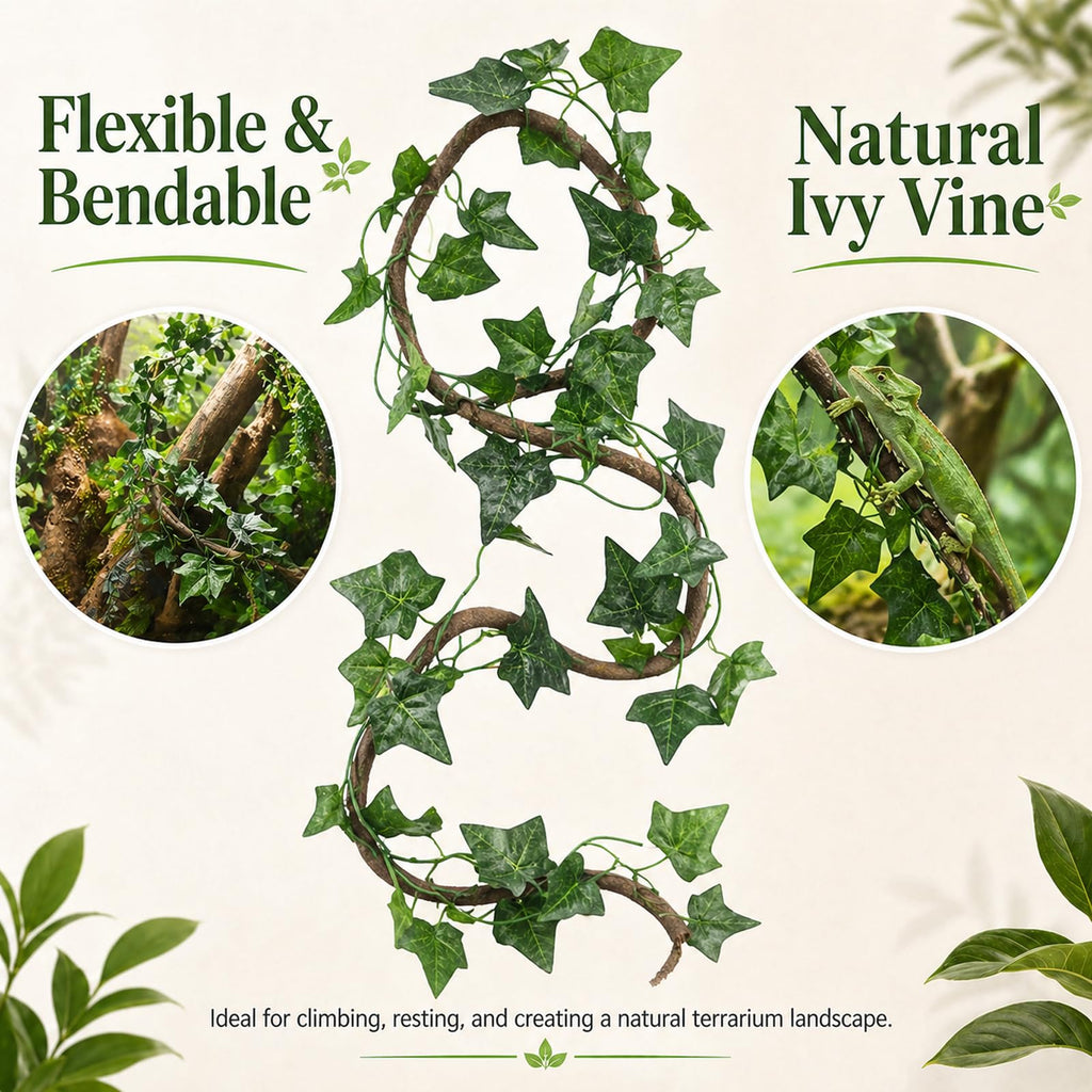 HERCOCCI Crested Gecko Tank Accessories, Reptile Hanging Plants Vines with Natural Coconut Shell Hideout & Climbing Ladder Decor for Hermit Crab Lizard Leopard Gecko Chameleon Snake Terrarium Decor