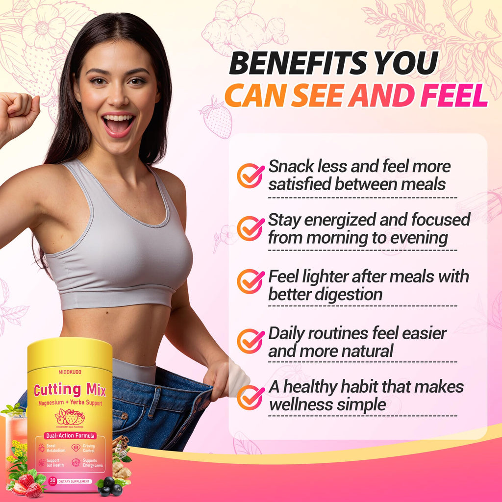 Cutting Drink Mix – Dual-Action Satiety Signaling, Energy & Digestive Health with Berberine, Chromium, FOS, Yerba Mate & 5-HTP | Vegan, Sugar-Free, Non-GMO - 30 Sticks