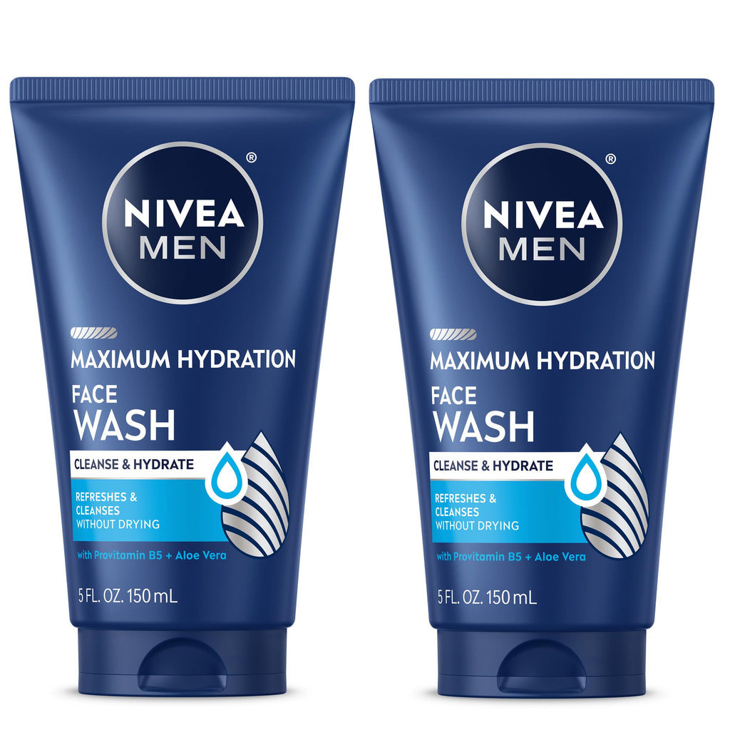 NIVEA MEN Maximum Hydration Face Wash, Provitamin B5 and Aloe Vera, 5 FL OZ | Hydrating Face Wash for Men, Provitamin B5 and Aloe Vera, Refreshes and Cleanses without Drying, Dermatologically Tested