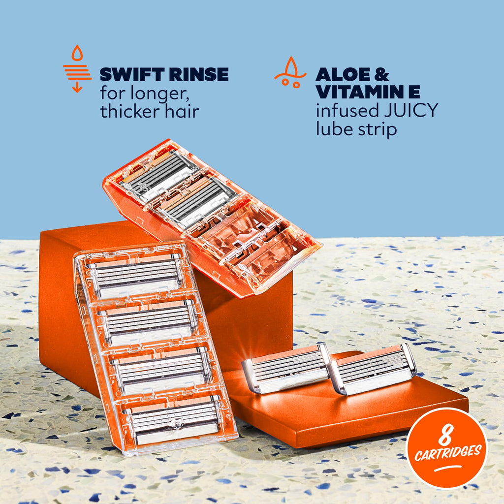 Dollar Shave Club | 4 Blade Razor Refills (8 Pack) | Swift Rinse Blades for Longer and Thicker Hair
