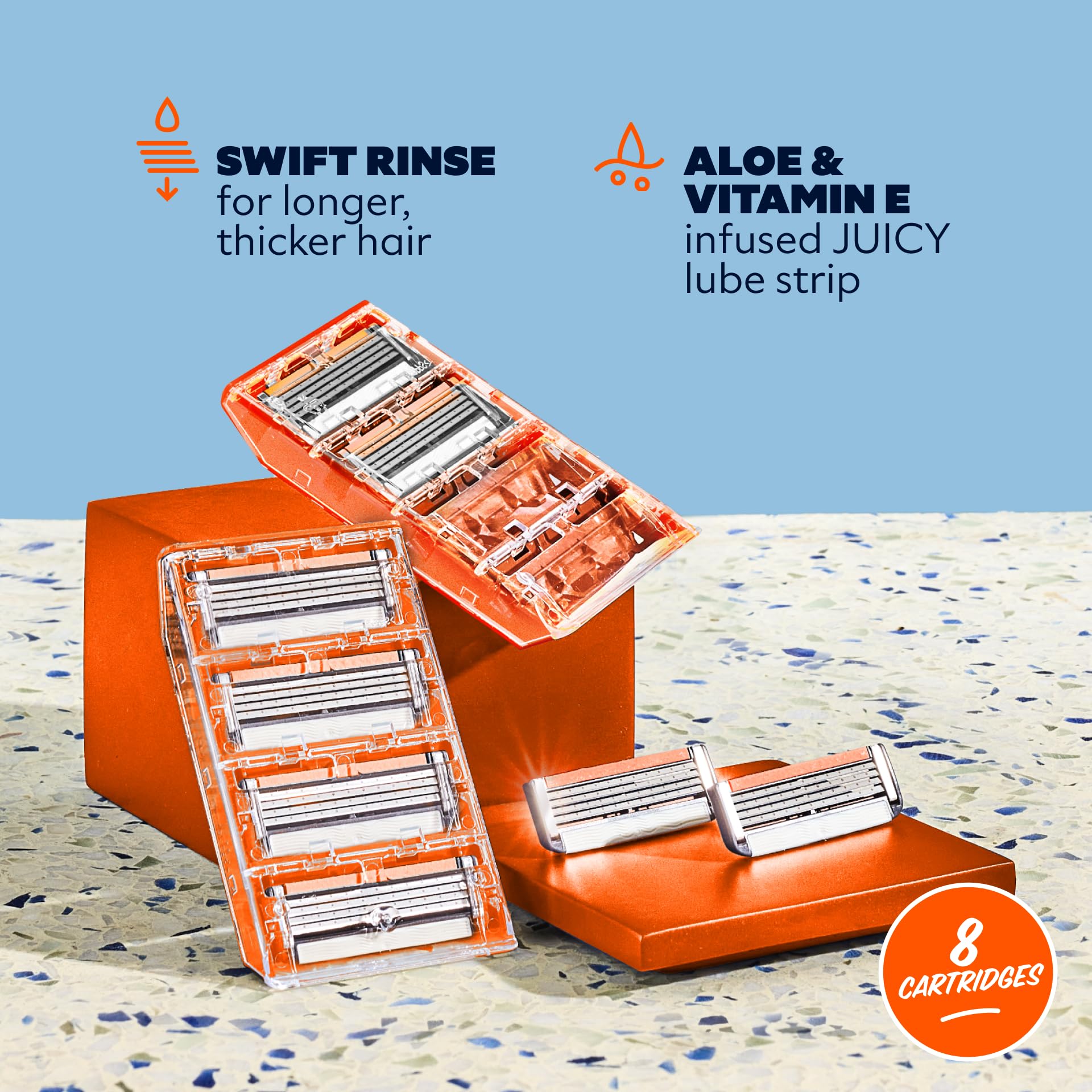 Dollar Shave Club | 4 Blade Razor Refills (8 Pack) | Swift Rinse Blades for Longer and Thicker Hair