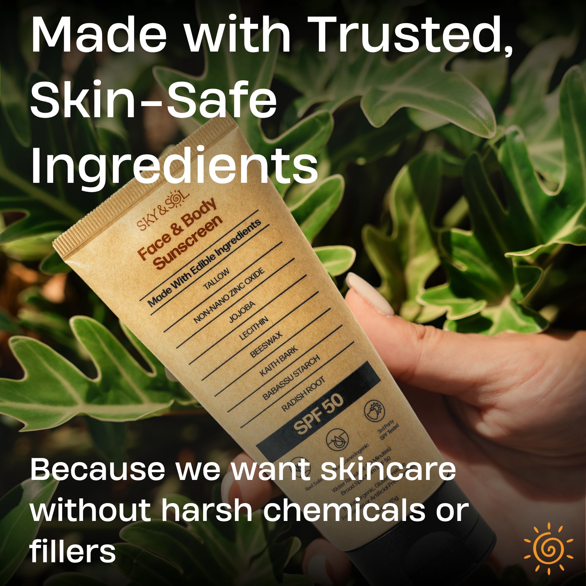 Sky and Sol Mineral Sunscreen SPF 50 | With Grass-Fed Tallow & Zinc Oxide | Non-Greasy Formula for Face & Body | Made Without Reef-Harming UV Filters | 3 oz (85 g)