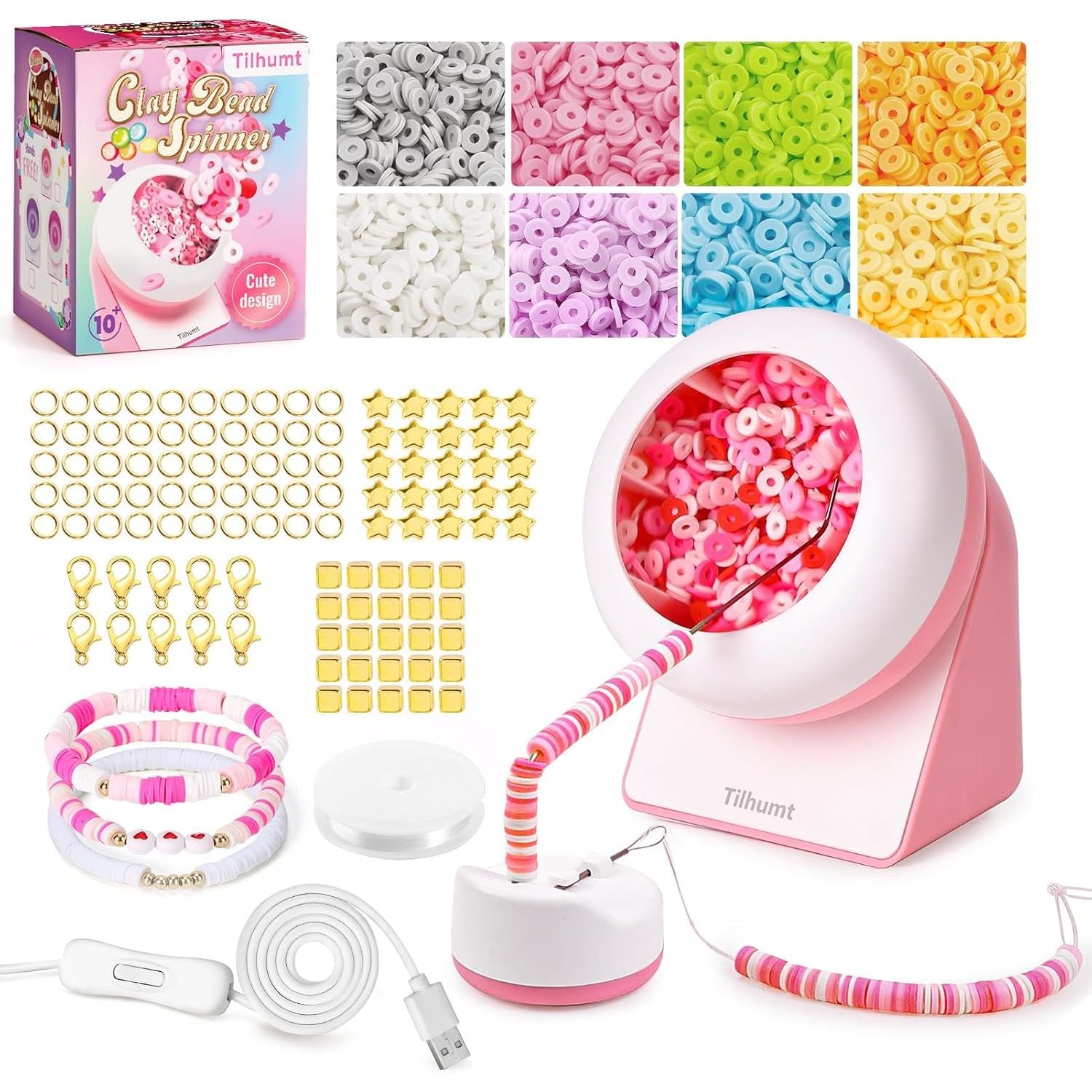 Buy now Tilhumt Bead Spinner, 2112Pcs Beading Set for Making 18 Friendship Bracelets, Bracelet Making Kit with 12 Colors Polymer Clay Beads, Crafts for Birthday Gift Choice, Patent Design Corded 2112Pcs Pink Kit at indiglob india