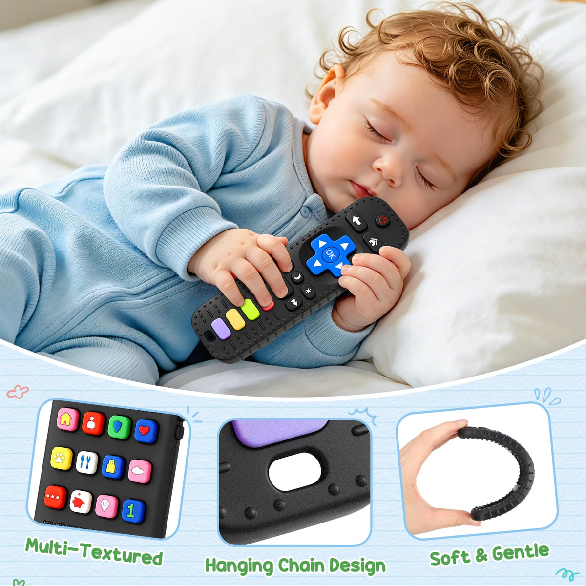 2 Pack Remote & Phone Teething Toys for 0-6 6-12 Months, BPA Free Silicone