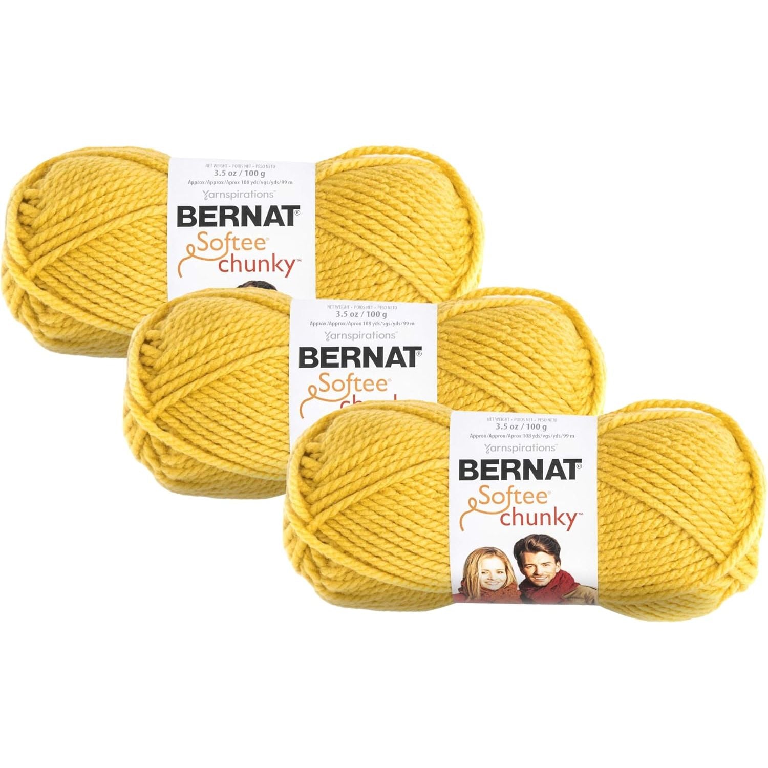 Buy now Bernat Softee Chunky Yarn, 3.5 Oz, Gauge 6 Super Bulky, Grey Heather Pack of 3 Glowing Gold at indiglob india
