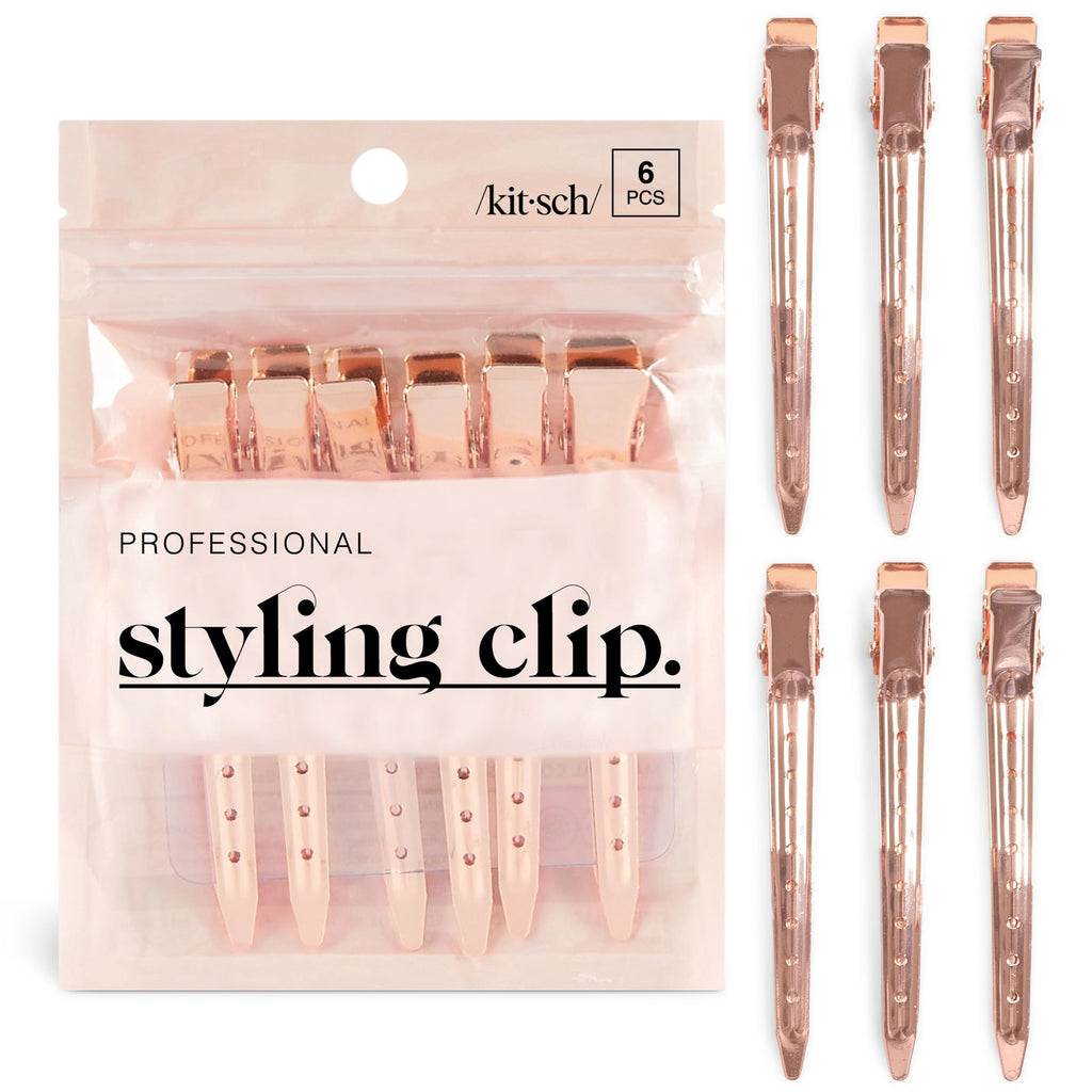 Kitsch Professional Alligator Clips - Rose Gold, 6 Pcs | 3.5" Aluminum Duckbill Hair Clips for Styling – Great Hair Sectioning Clips For Salon, Makeup Application