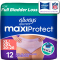 Always Discreet MaxiProtect Adult Diapers for Women, Incontinence Underwear, Scented, Postpartum Essentials, Bladder Leak Protection, Disposable Briefs, Maximum Plus Absorbency, Size XL/XXL, 12 Count
