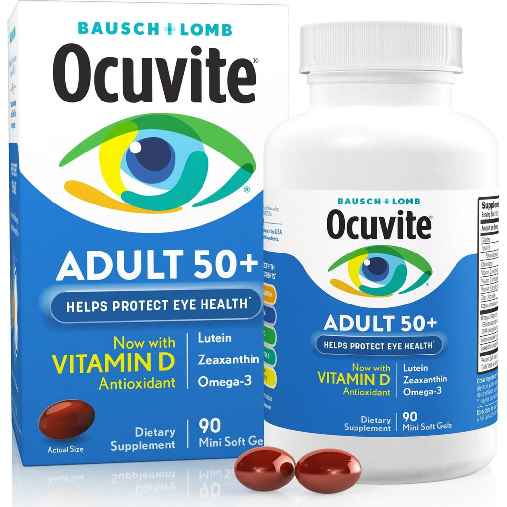Ocuvite 50+ Eye Vitamins, Lutein & Zeaxanthin Supplement, 90 Softgels | Eye health supplement for adults 50+, omega-3, zinc, vitamins C & E, supports macular health*, men & women
