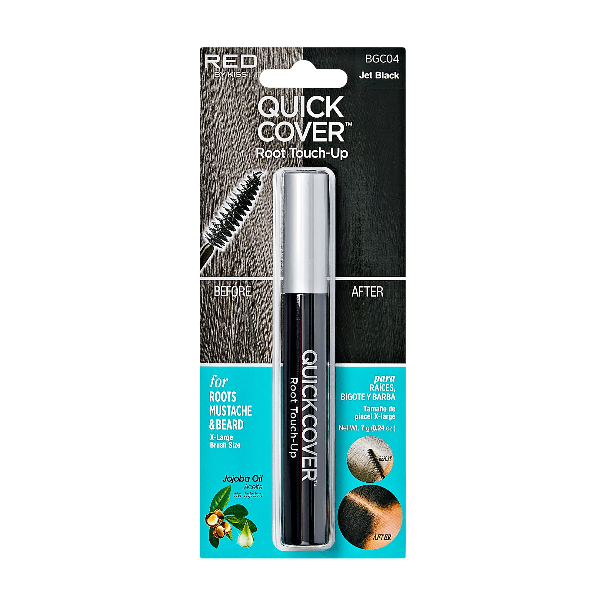RED by KISS Quick Cover Root Touch Up Rescue (Dark Brown), Mascara Natural Water-Resistant Temporary Gray Concealer Cover Up Brush for Hair Mustache & Beard, Formulated with Jojoba Oil