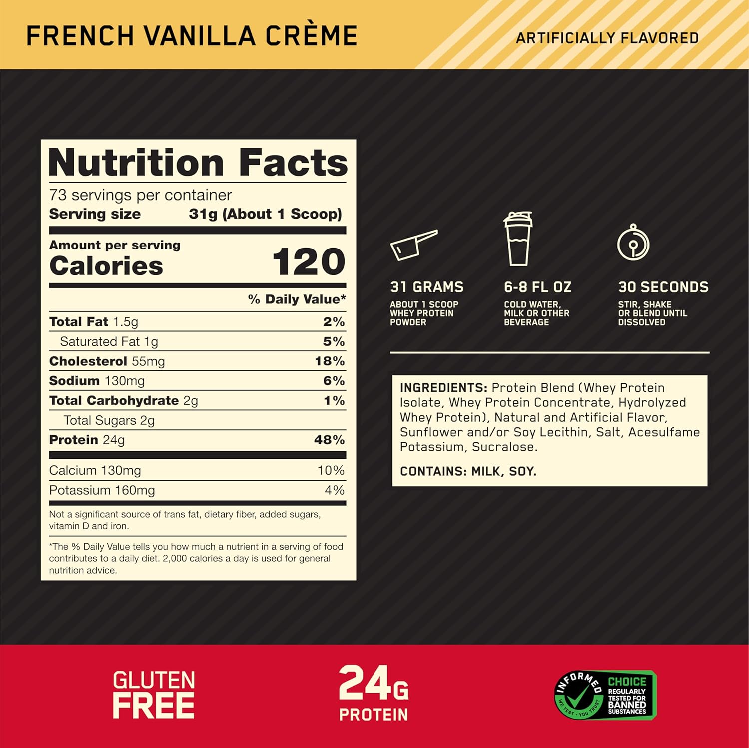 Buy now Optimum Nutrition Gold Standard 100% Whey Protein Powder, French Vanilla Cr??me, 5 Pound (Packaging May Vary) at indiglob india