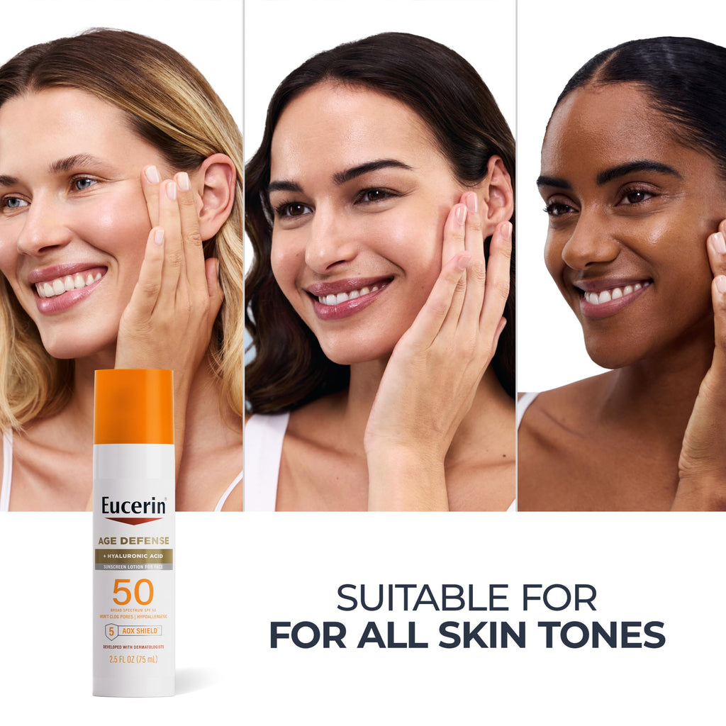 Eucerin Sun Age Defense Face Sunscreen Lotion SPF 50, 2.5 FL OZ | Face Sunscreen SPF 50 with Hyaluronic Acid for Age Defense, Invisible Finish, Hypoallergenic, Non-Comedogenic, Fragrance Free