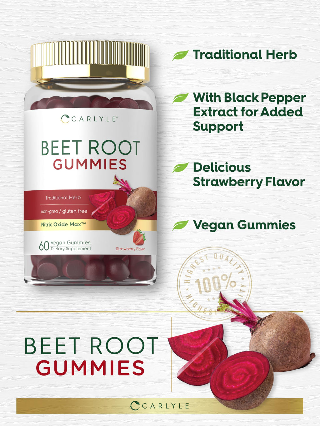 Carlyle Beet Root Gummies | 60 Count | Strawberry Flavor