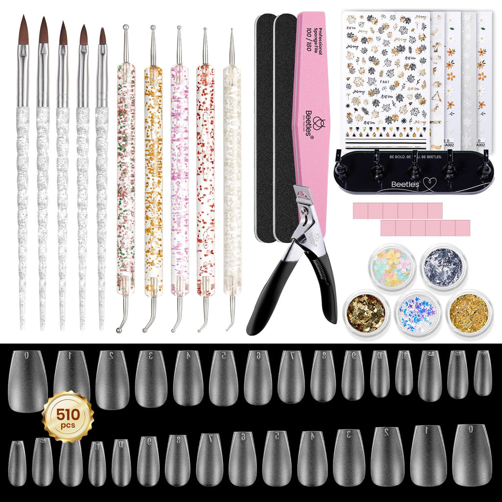 Beetles Acrylic Nail Brush Set, 3Pcs Size 6/10/14 for Acrylic Powder | Includes 3 Size Brushes with a Steel Cleaning Comb for Acrylic Powder Application, Extensions, and 3D Carving DIY Nail Art