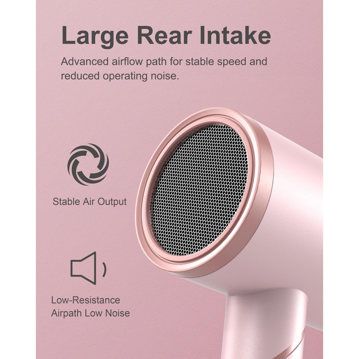 ANNLARY Hair Dryer with Comb, ANNLARY 1800W Blow Dryer with Diffuser for Curly Hair, Plasma Ionic Hair Dryer for Frizz Control, Foldable Portable Low Noise Hairdryer, 6.5 ft ALCI Cord （Pink）
