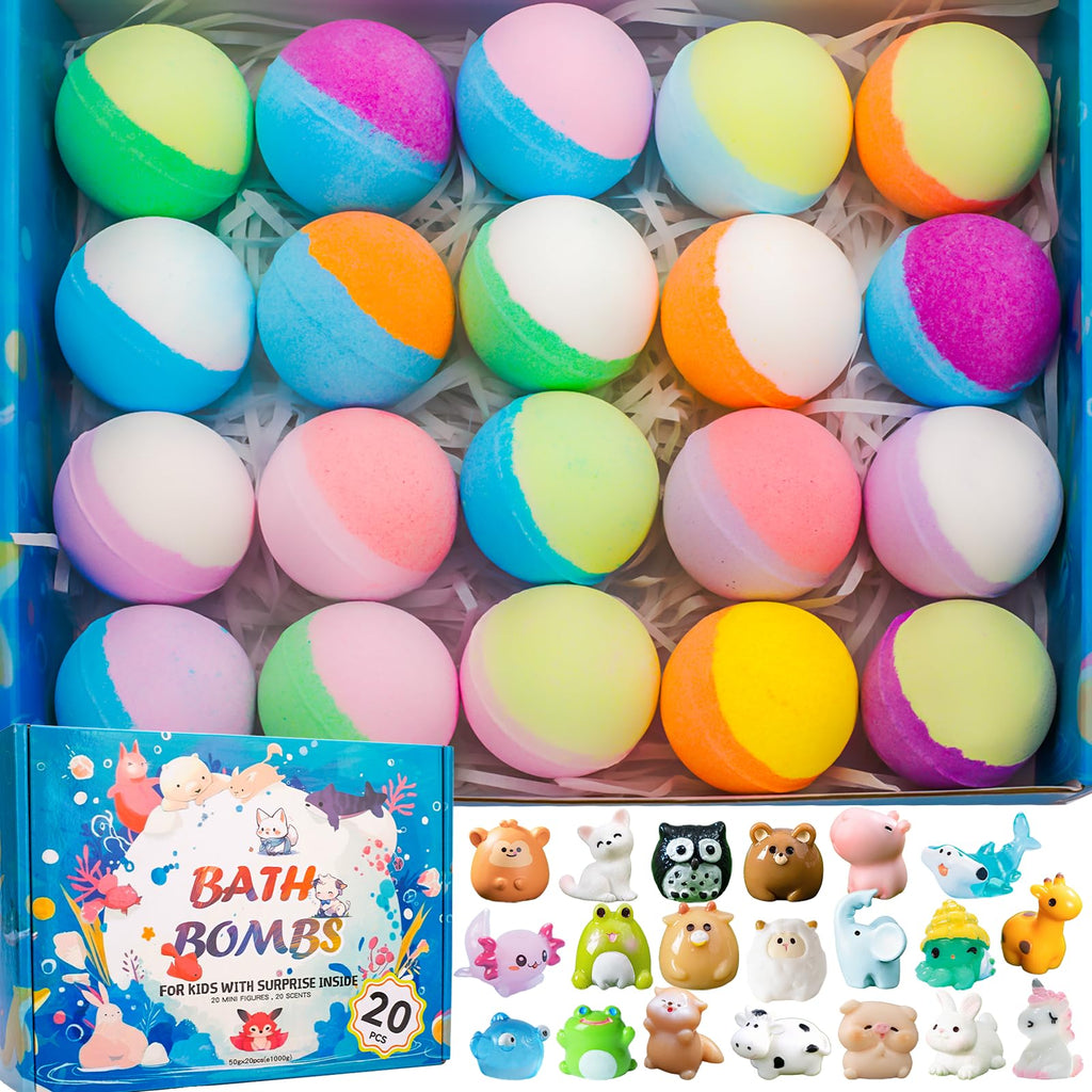 20 Pack Unicorn Bath Bombs for Kids Girls with Toys inside Kids Bath Bombs with Surprise Birthday Gifts for Girls Age 3 4 5 6 7 8 9 10 Years Old Bubble Bath Organic Natural Christmas Stocking Stuffers