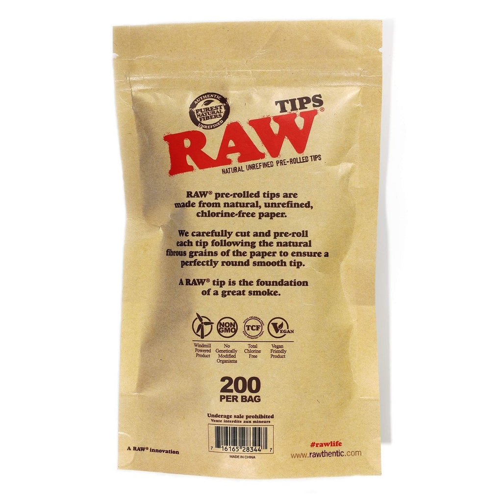 RAW Natural Unrefined Pre-Rolled Filter Tips - 1 Bag of 200 Tips
