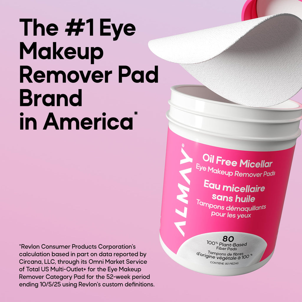 Almay Oil-Free Micellar Eye Makeup Remover Pads, 120 Count | Micellar eye makeup remover pads gently wipe away all traces of eye makeup without leaving behind any greasy residue.