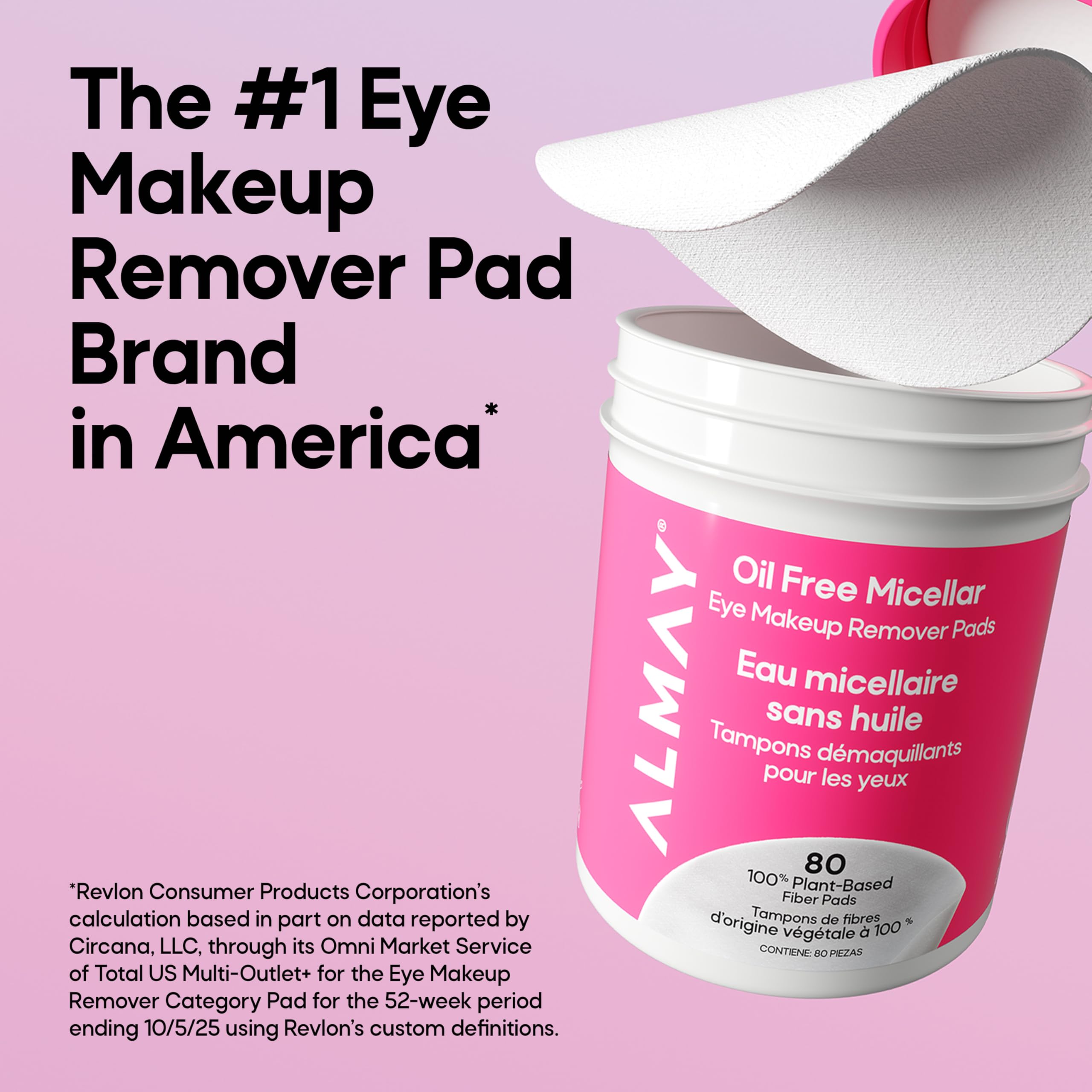 Almay Oil-Free Micellar Eye Makeup Remover Pads, 120 Count | Micellar eye makeup remover pads gently wipe away all traces of eye makeup without leaving behind any greasy residue.